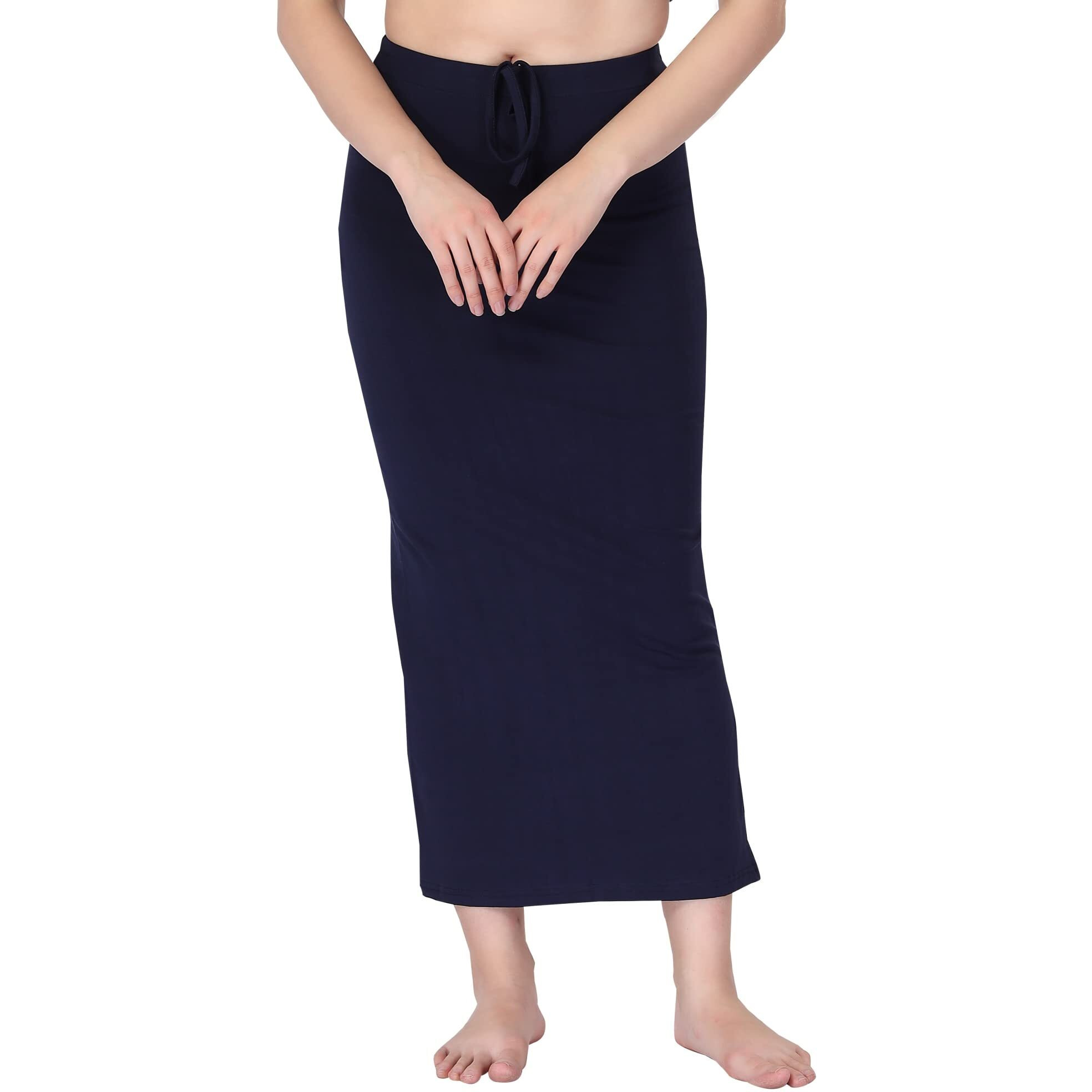 XOYA Cotton Lycra Saree Shapewear for WomenStraight Fit Petticoat Saree Silhouette Shape Wear Dress for Saree - Navy M