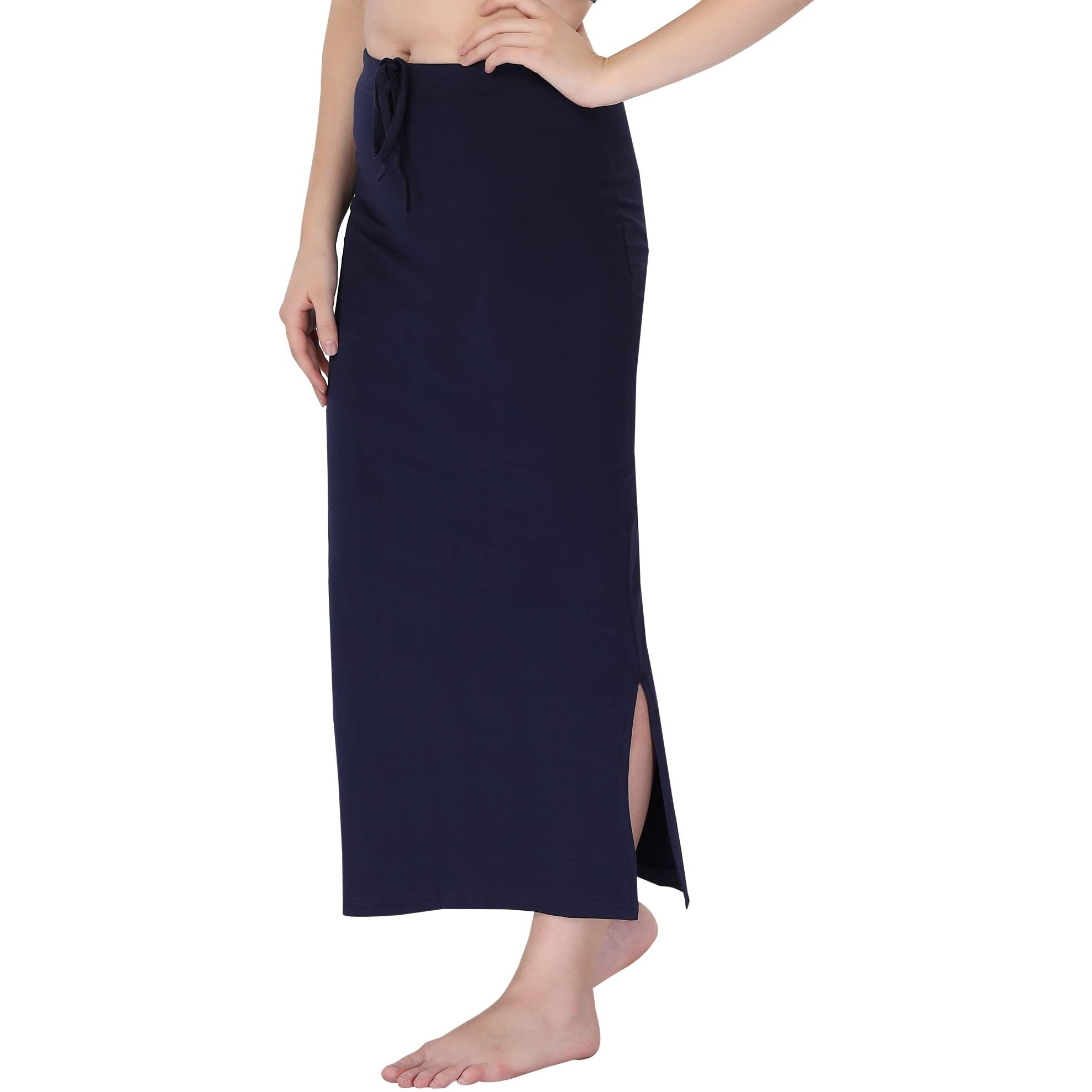 XOYA Cotton Lycra Saree Shapewear for WomenStraight Fit Petticoat Saree Silhouette Shape Wear Dress for Saree - Navy M