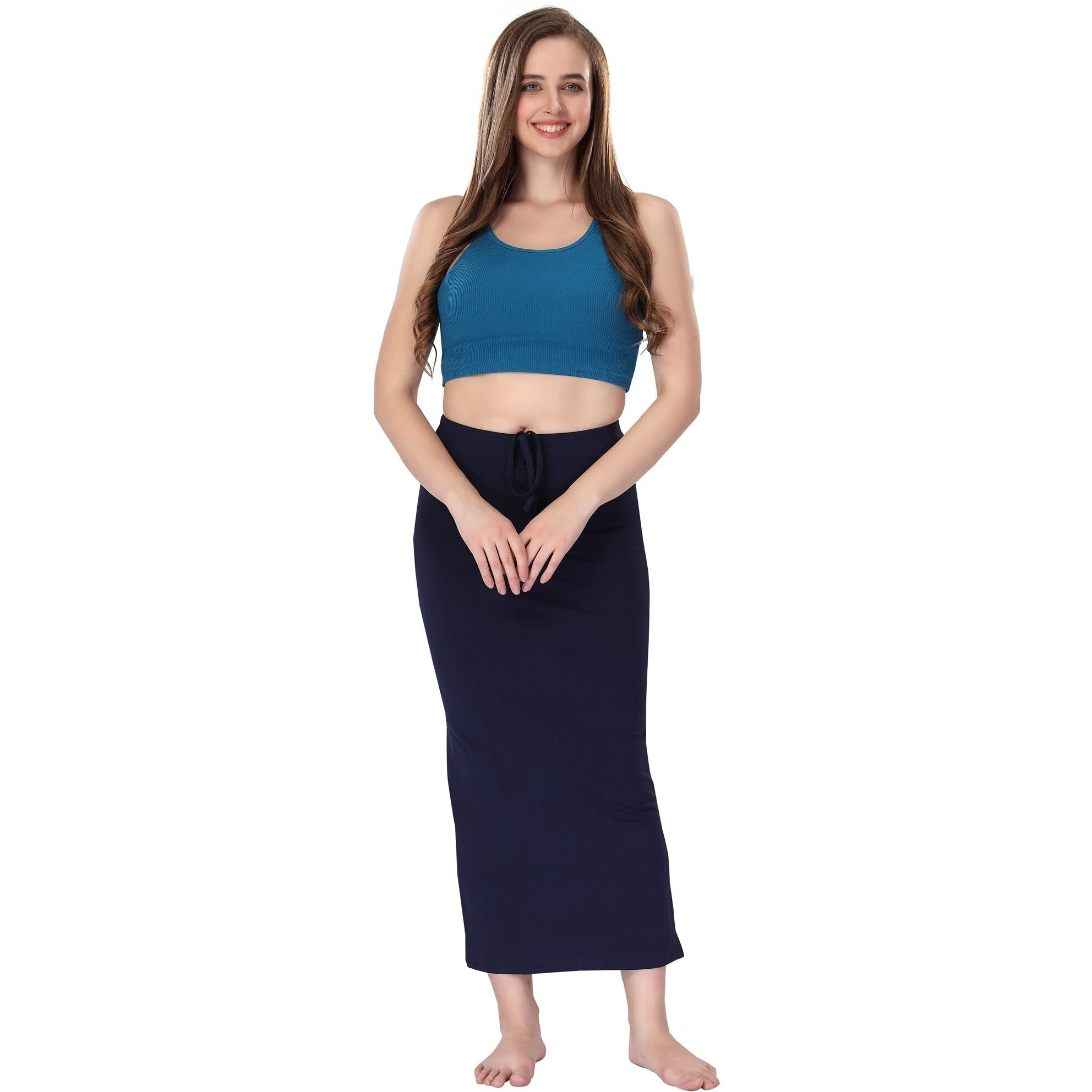 XOYA Cotton Lycra Saree Shapewear for WomenStraight Fit Petticoat Saree Silhouette Shape Wear Dress for Saree - Navy M