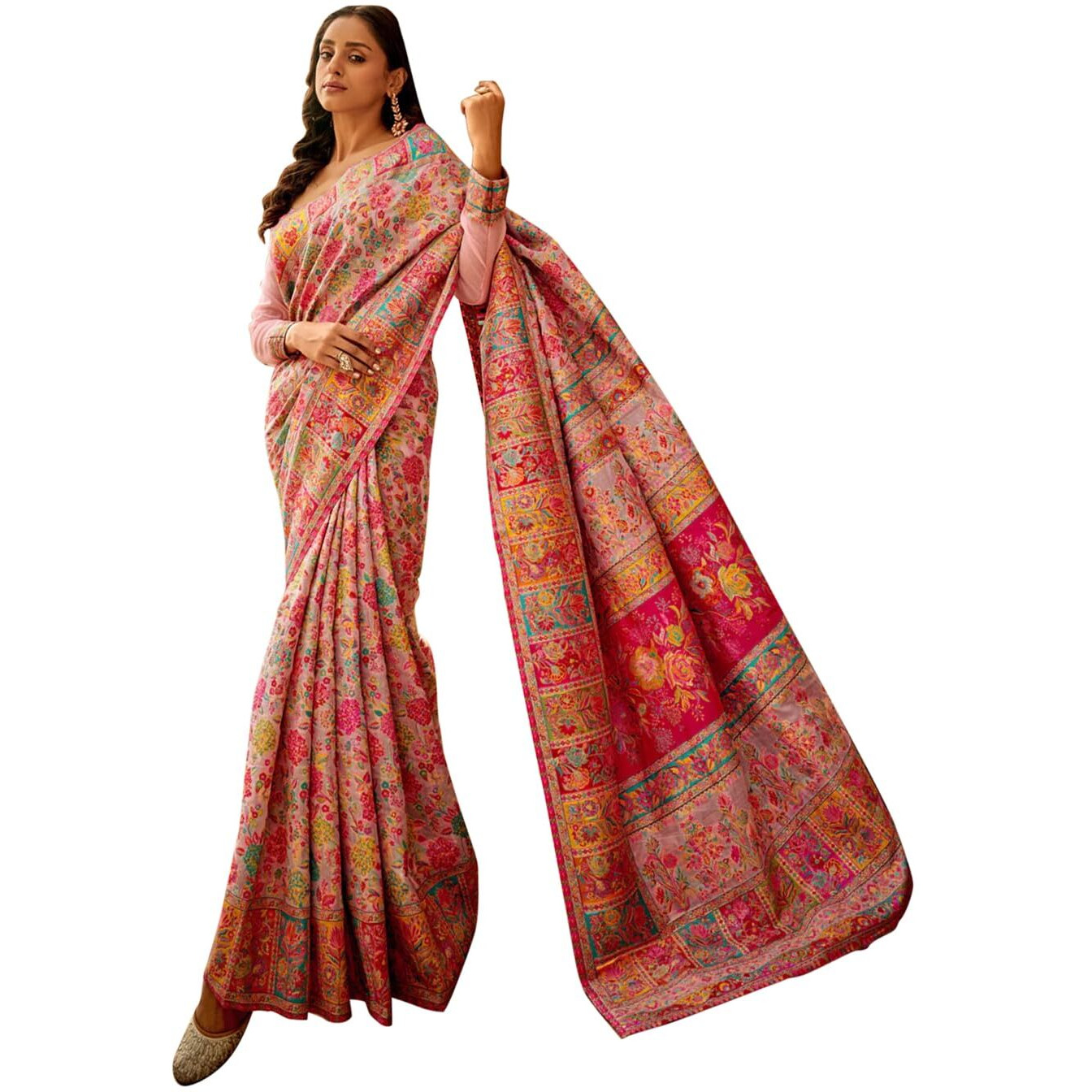 AKHILAM Womens Cotton Silk Botanical Woven Design Saree With Unstitched Blouse Piece (Pink_KSHMRI1003_RJ)