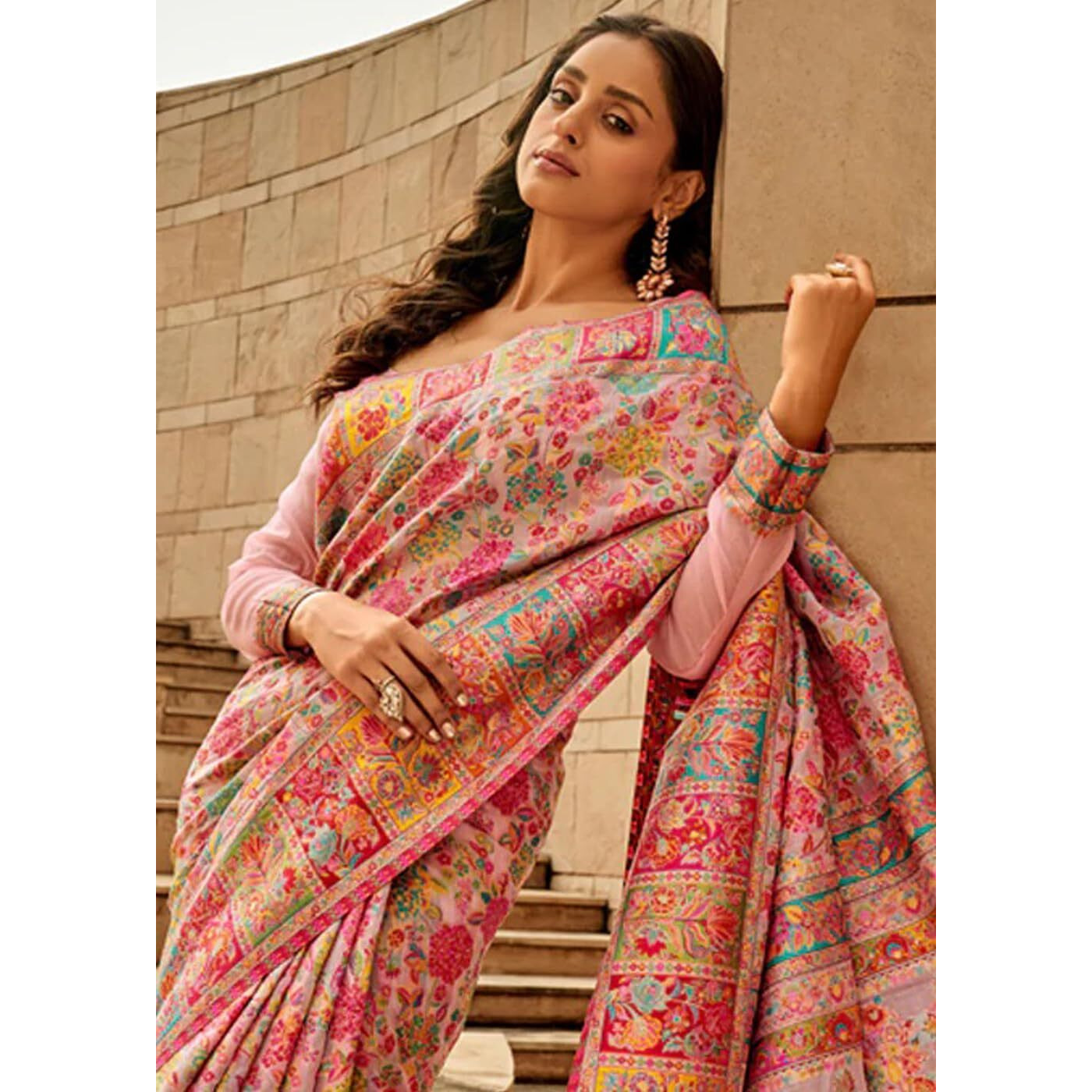AKHILAM Womens Cotton Silk Botanical Woven Design Saree With Unstitched Blouse Piece (Pink_KSHMRI1003_RJ)