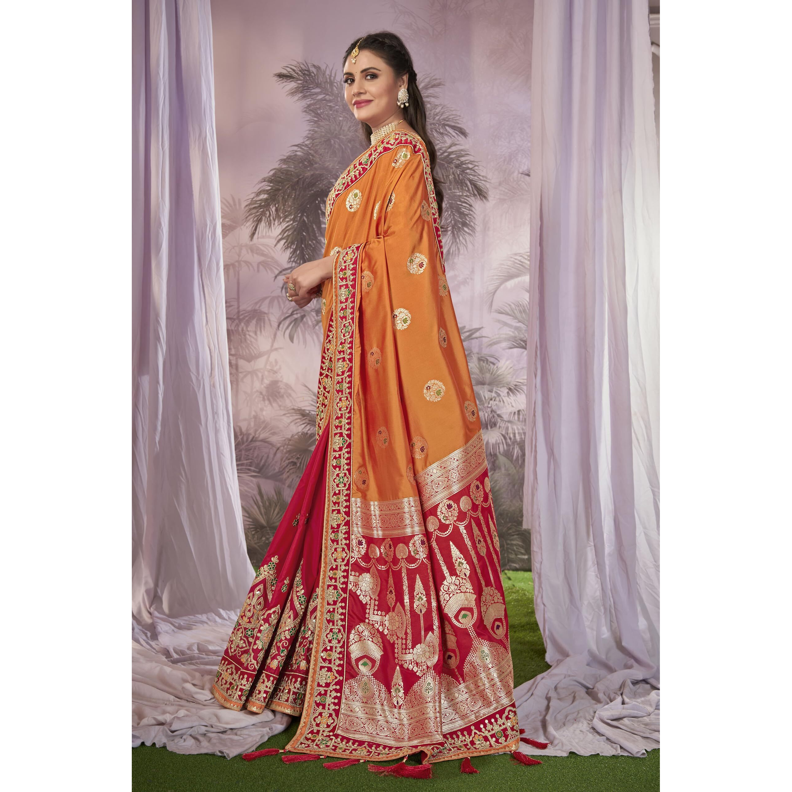 MANOHARI Women Banarasi Silk Woven Saree With Heavy Embroidery Blouse Piece_Mn1873, Mustard