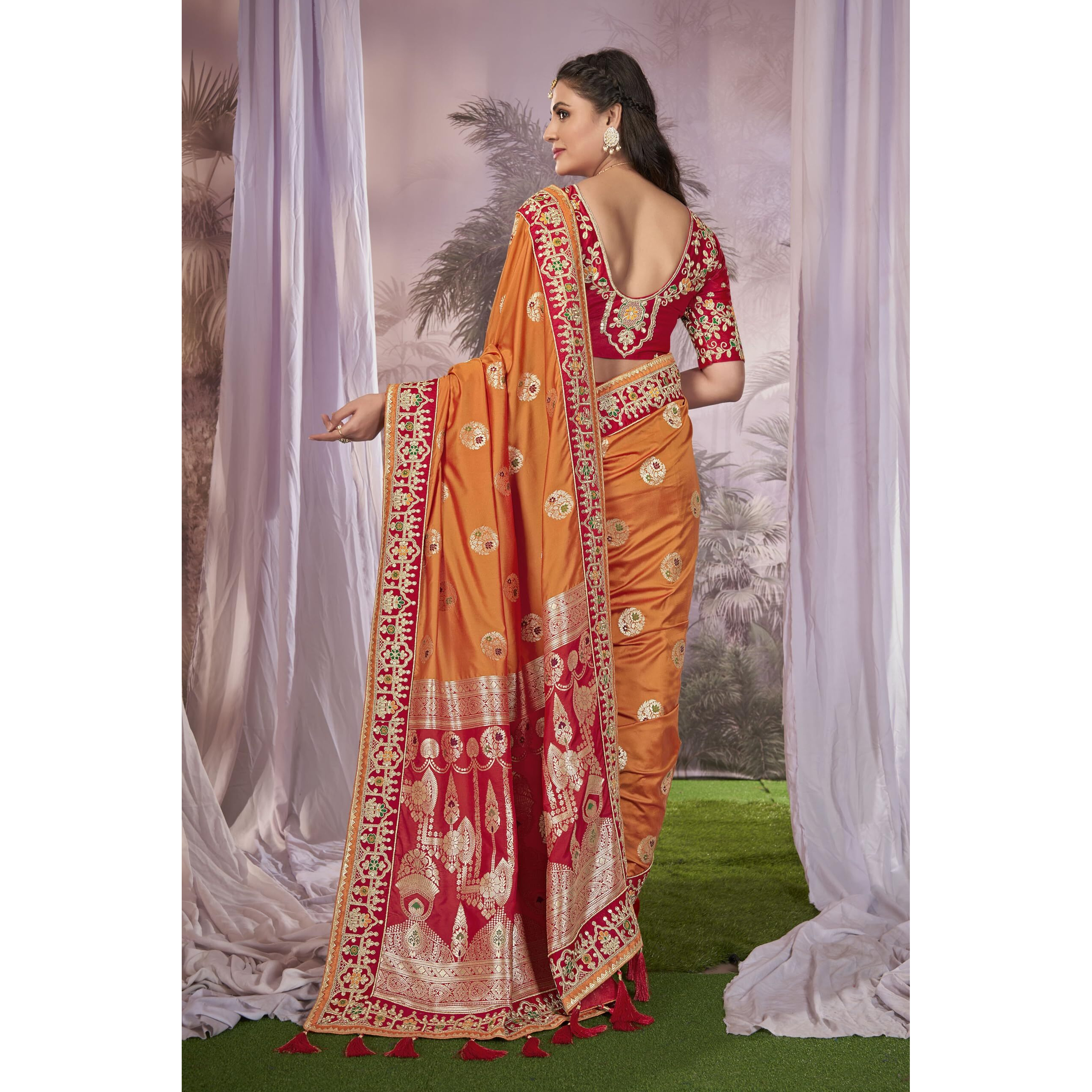 MANOHARI Women Banarasi Silk Woven Saree With Heavy Embroidery Blouse Piece_Mn1873, Mustard