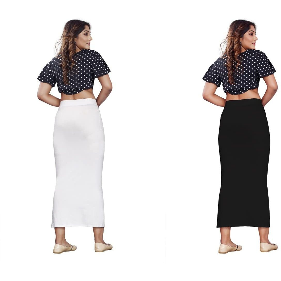 KASHIKAY Microfiber Saree Shapewear,Petticoat,Skirts for Women, Cotton Blended Shape Wear for Saree (XXL, White & Black)