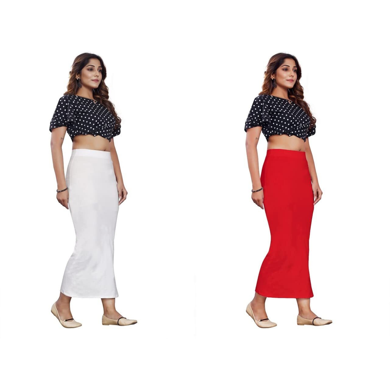 KASHIKAY Microfiber Saree Shapewear,Petticoat,Skirts for Women, Cotton Blended Shape Wear for Saree (L, White & RED)