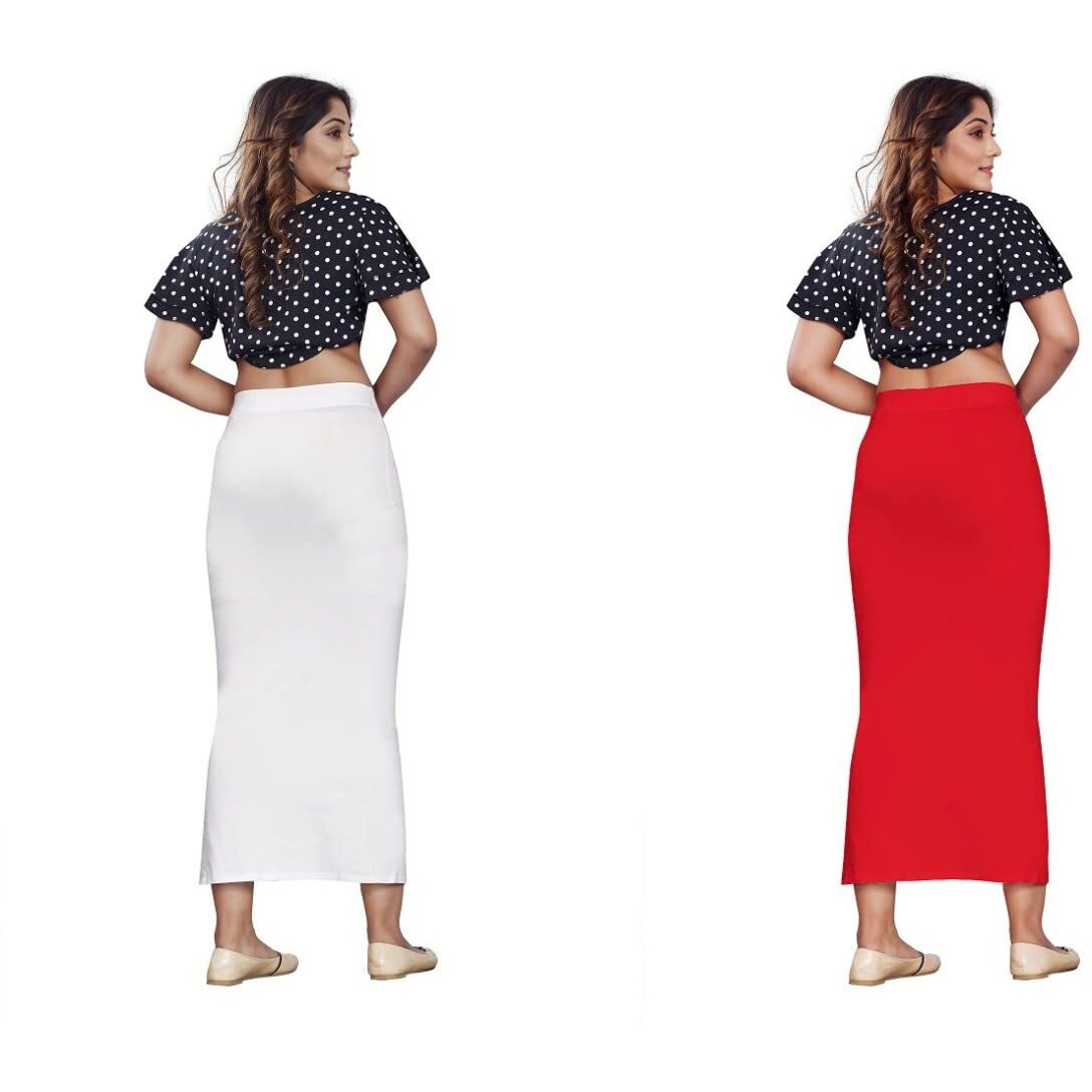 KASHIKAY Microfiber Saree Shapewear,Petticoat,Skirts for Women, Cotton Blended Shape Wear for Saree (L, White & RED)