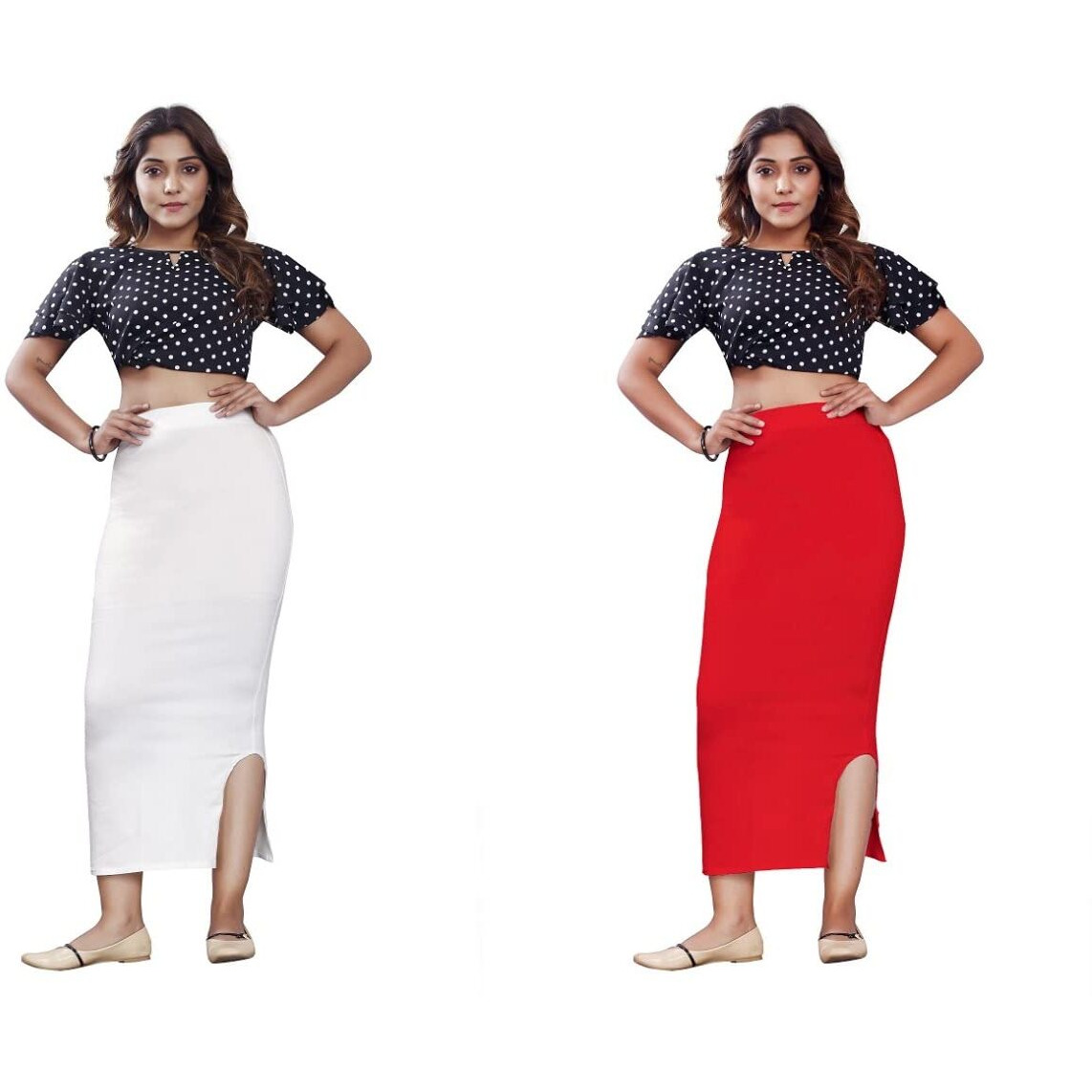 KASHIKAY Microfiber Saree Shapewear,Petticoat,Skirts for Women, Cotton Blended Shape Wear for Saree (L, White & RED)