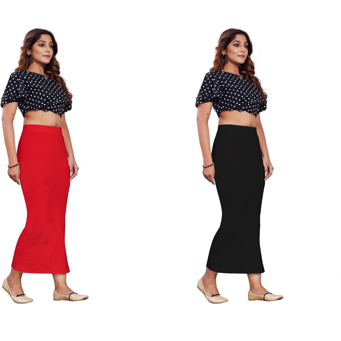 KASHIKAY Microfiber Saree Shapewear,Petticoat,Skirts for Women, Cotton Blended Shape Wear for Saree (L, RED & Black)