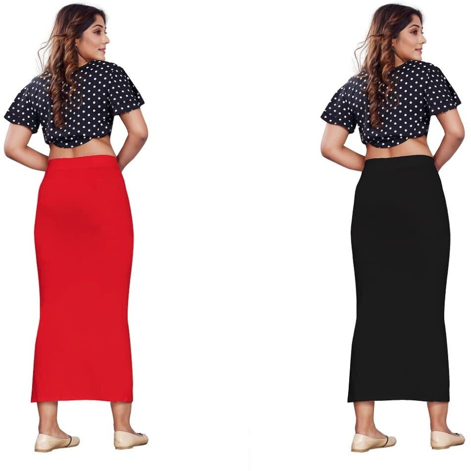 KASHIKAY Microfiber Saree Shapewear,Petticoat,Skirts for Women, Cotton Blended Shape Wear for Saree (L, RED & Black)