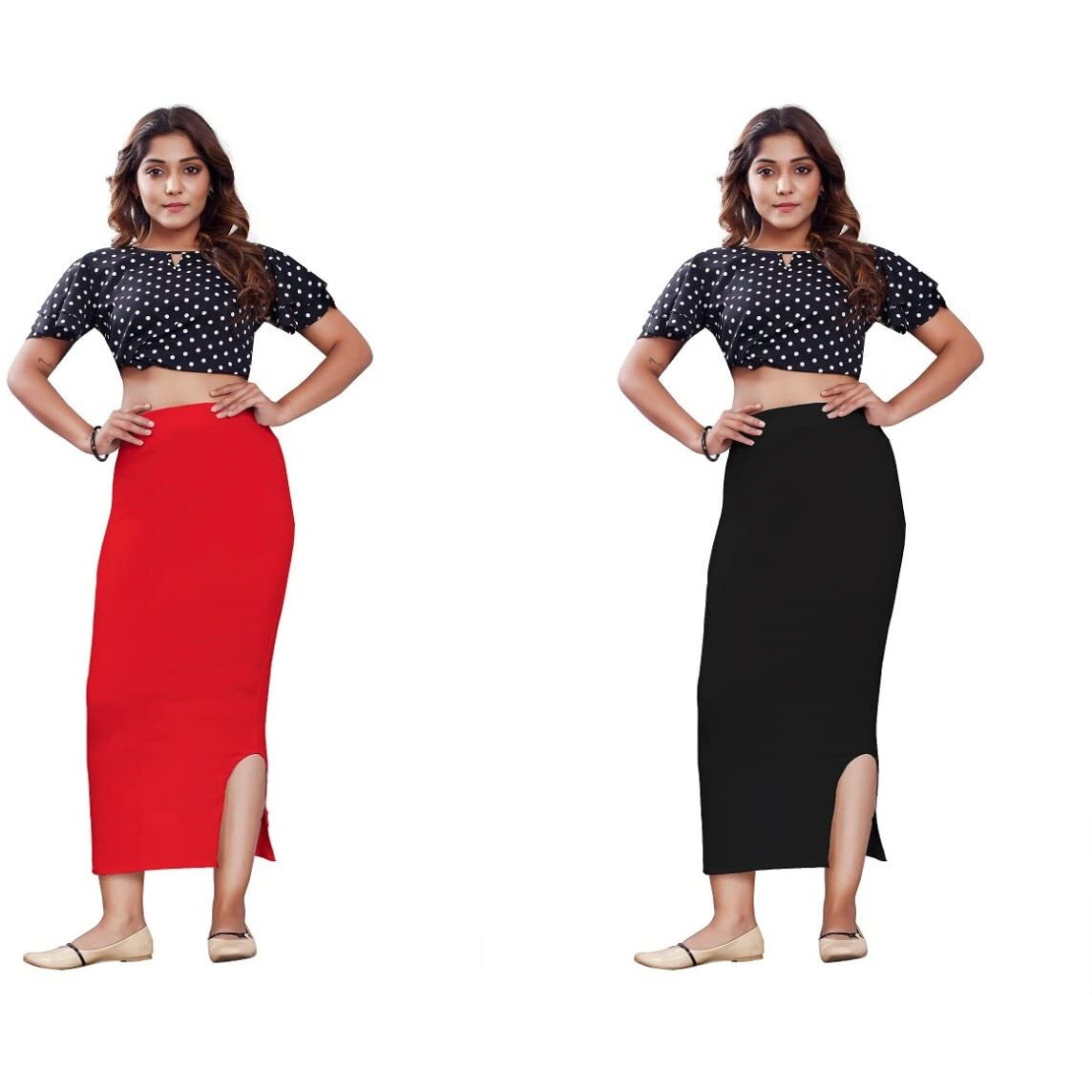 KASHIKAY Microfiber Saree Shapewear,Petticoat,Skirts for Women, Cotton Blended Shape Wear for Saree (L, RED & Black)
