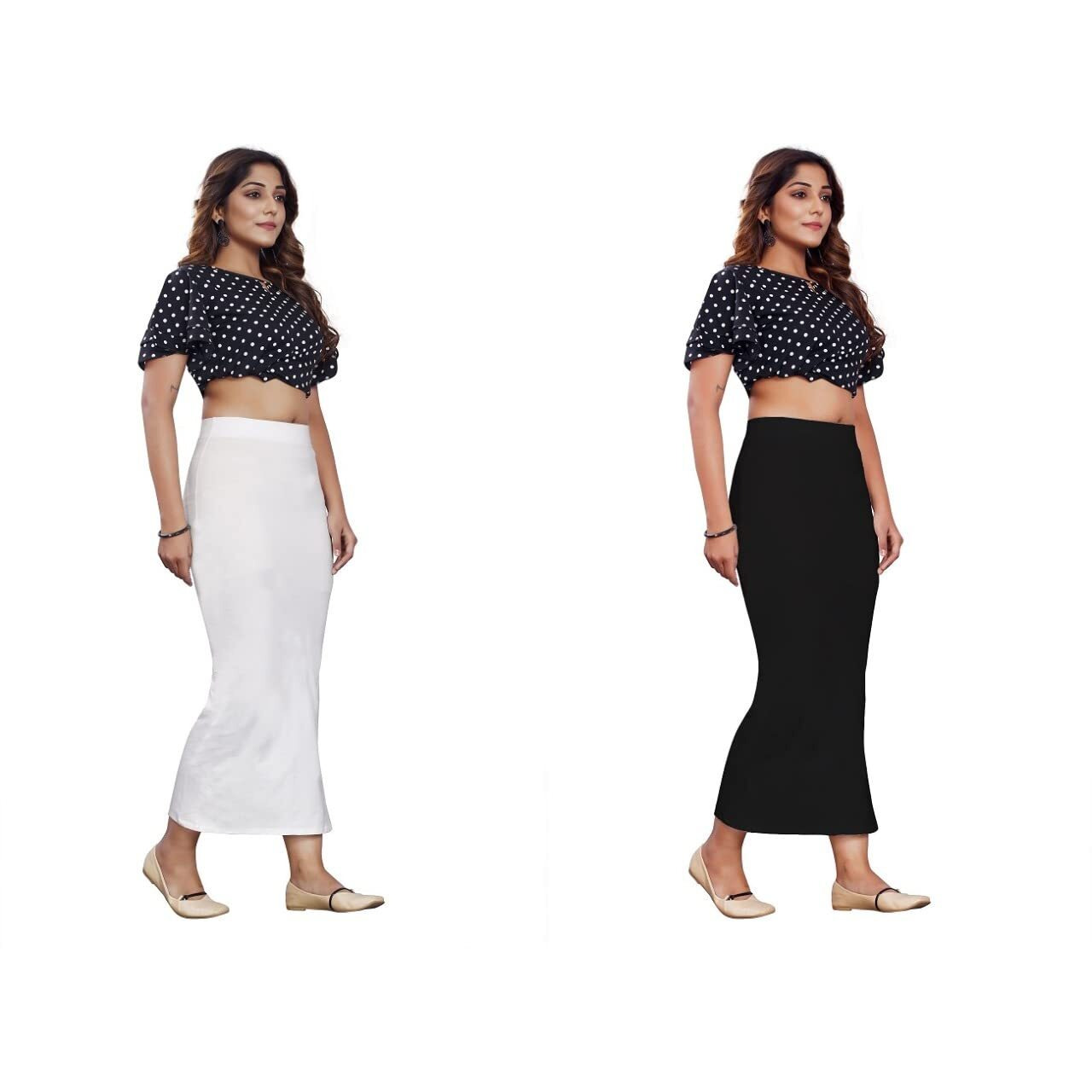 KASHIKAY Microfiber Saree Shapewear,Petticoat,Skirts for Women, Cotton Blended Shape Wear for Saree (S, White & Black)