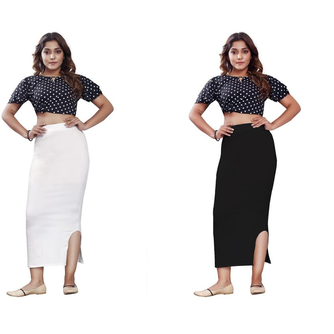 KASHIKAY Microfiber Saree Shapewear,Petticoat,Skirts for Women, Cotton Blended Shape Wear for Saree (S, White & Black)