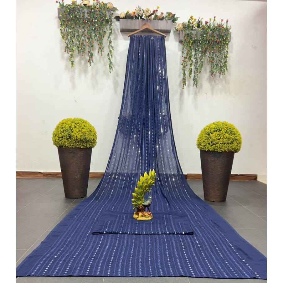 NPLASH FASHION Women Georgette With Thread & Sequence Work Saree Beautiful Sabyasachi Style New India Daily To Wear Bollywood Saree (Nevybluee) Sari