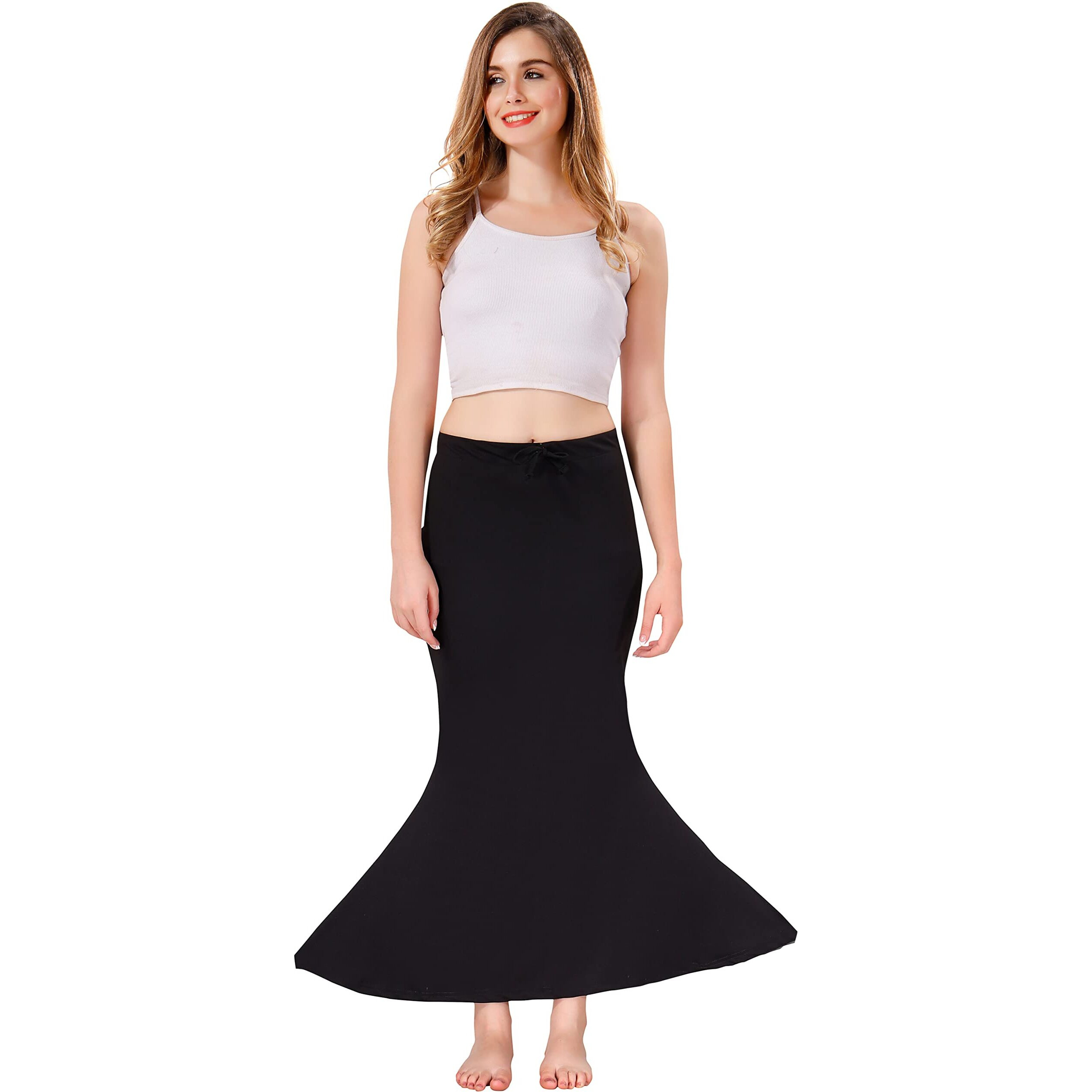 XOYA Lycra Blended Saree Shapewear for WomenFishcut Fit Shapewear Petticoat for Women Saree - Black M