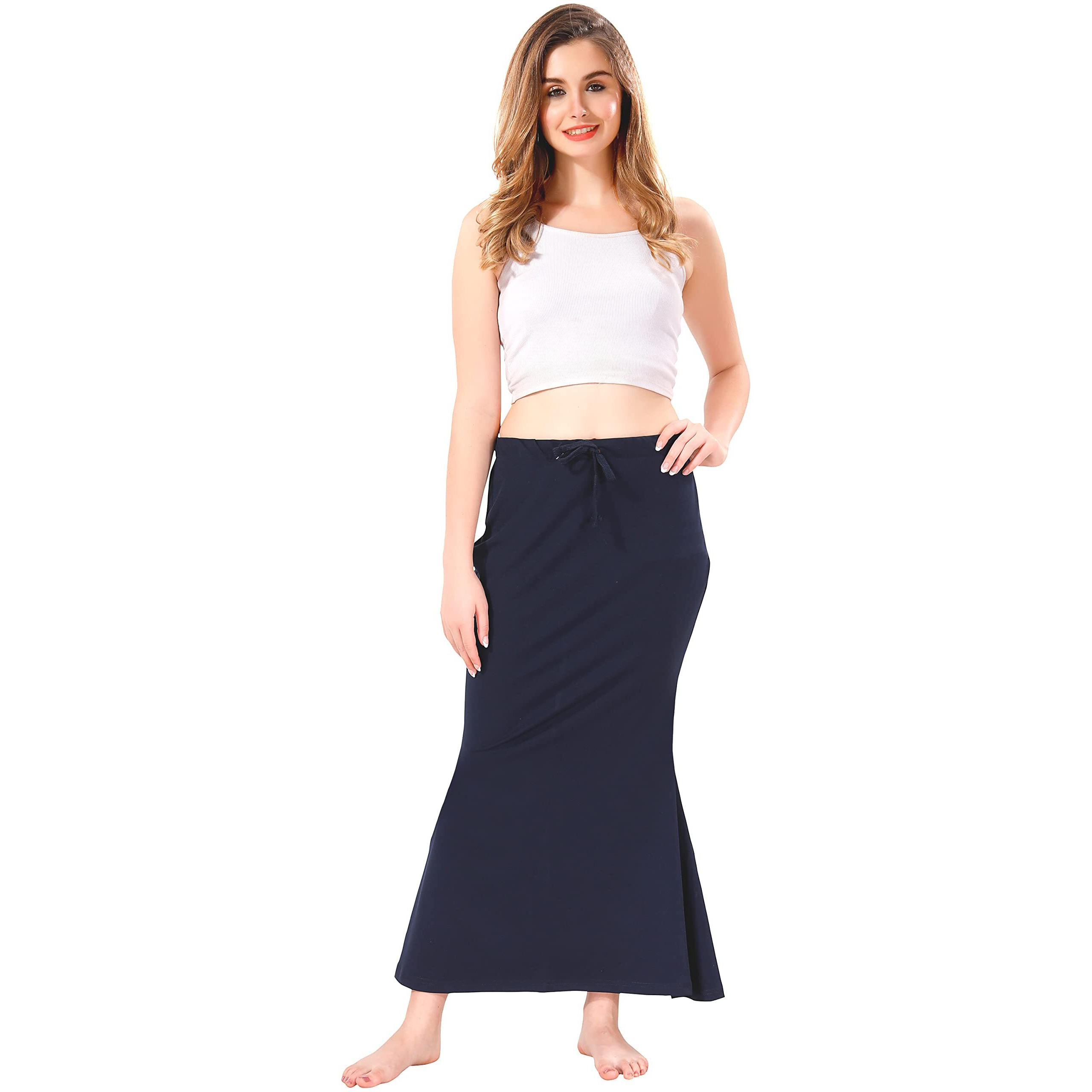 XOYA Lycra Blended Saree Shapewear for WomenFishcut Fit Shapewear Petticoat for Women Saree - Navy Blue S