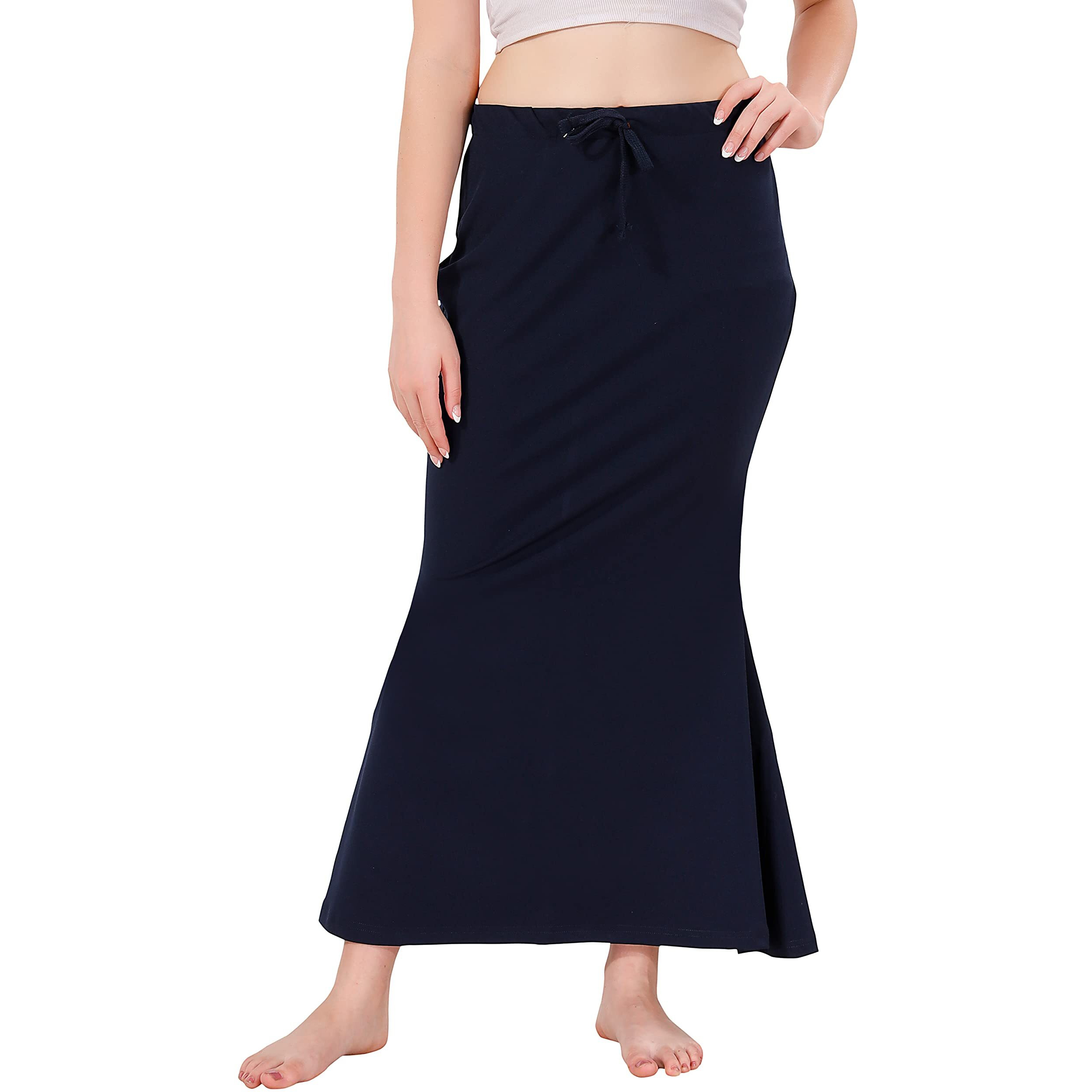 XOYA Lycra Blended Saree Shapewear for WomenFishcut Fit Shapewear Petticoat for Women Saree - Navy Blue M