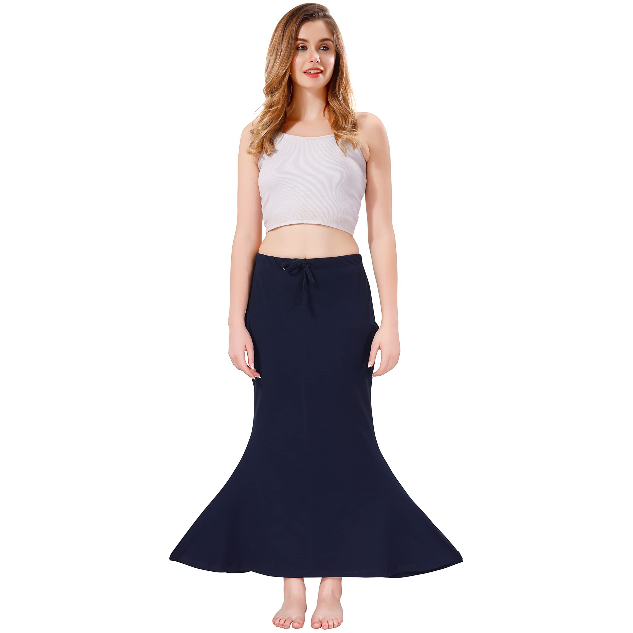 XOYA Lycra Blended Saree Shapewear for WomenFishcut Fit Shapewear Petticoat for Women Saree - Navy Blue M