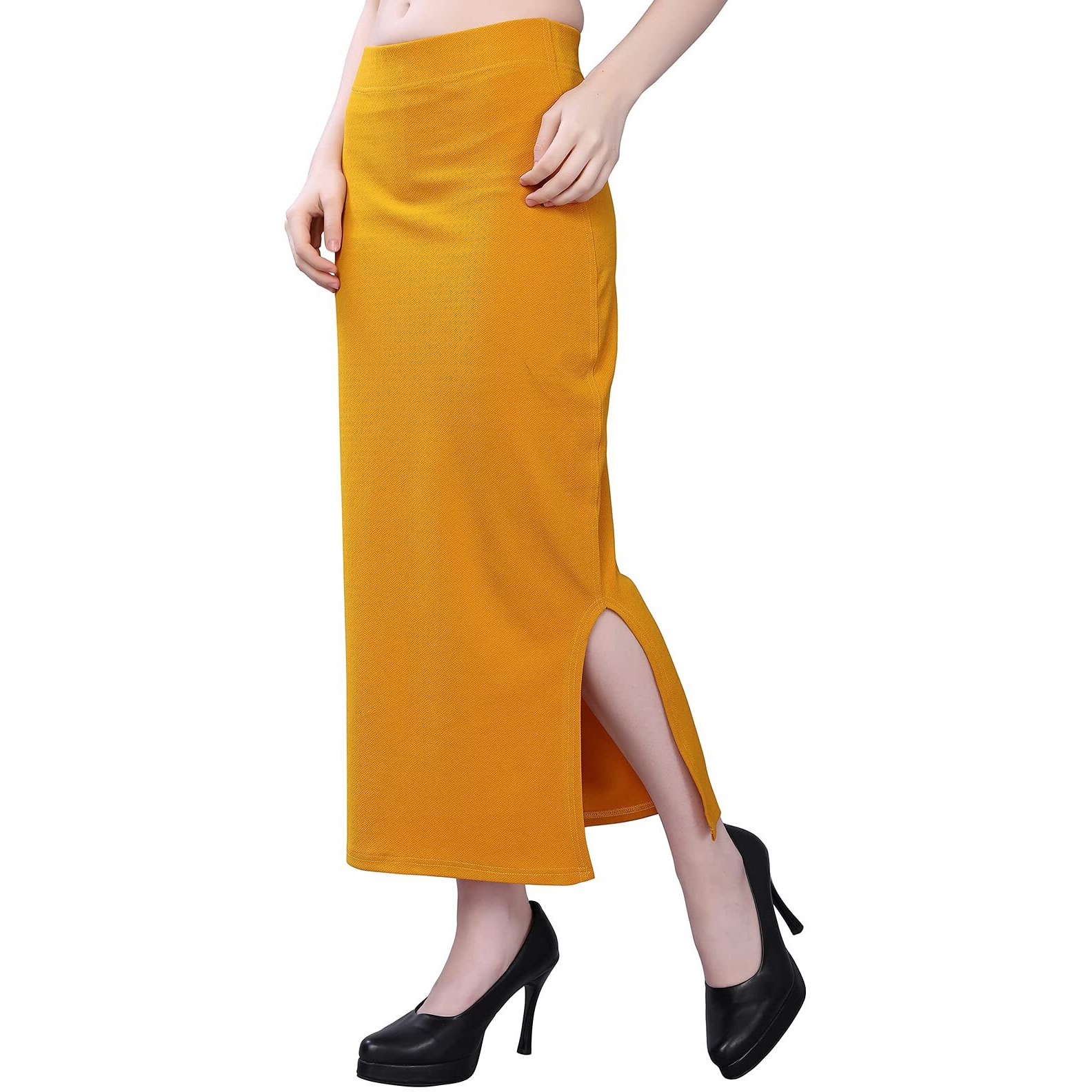 Selvia Womens Lycra Full Elastic Saree Shapewear Patticoat (180TKN113-S_Mustard Yellow)