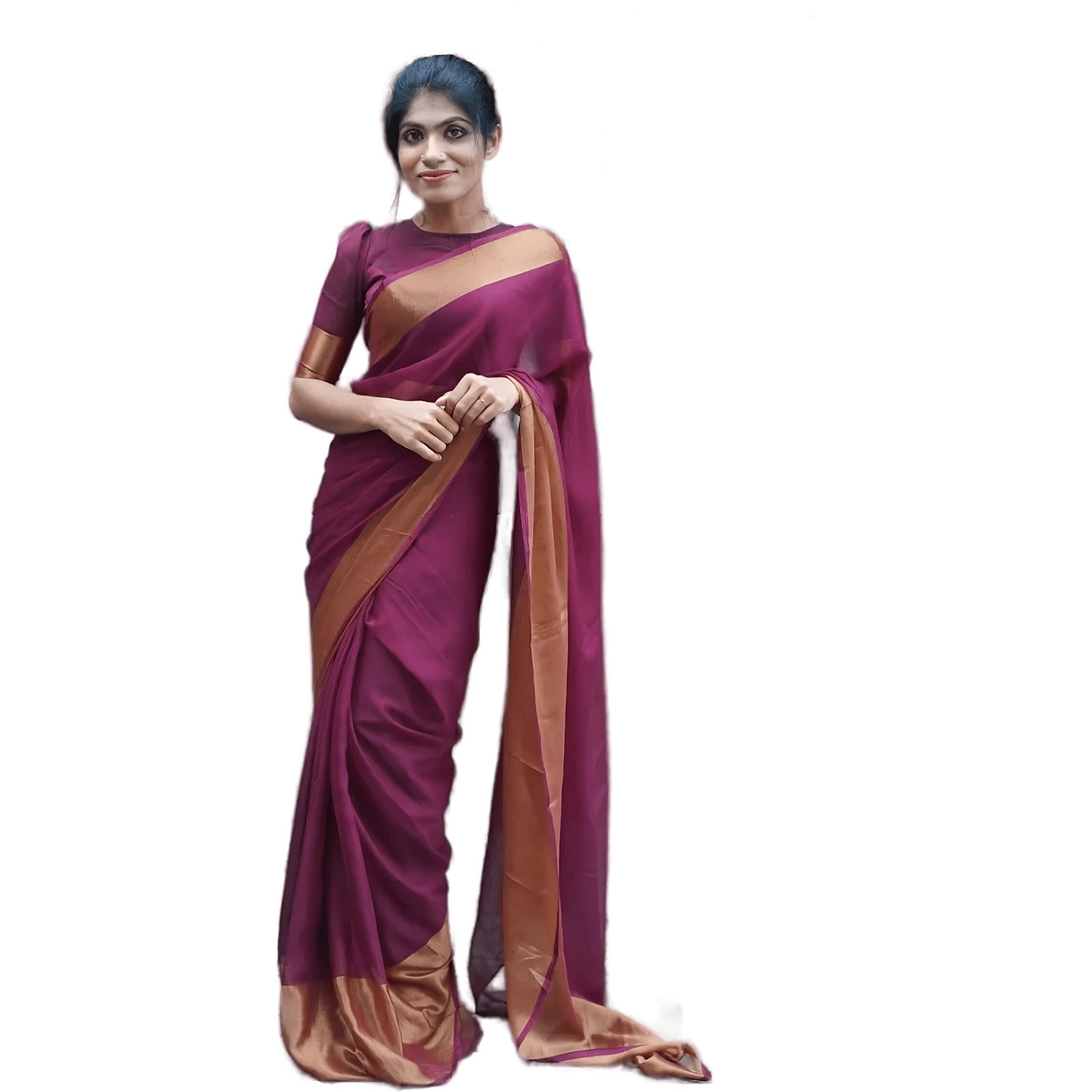 Sidhidata Womens Chiffon Ready To Wear one Minute Saree With Unstitched Blouse Piece (Chiffon Patta Wine_Wine_Free Size)