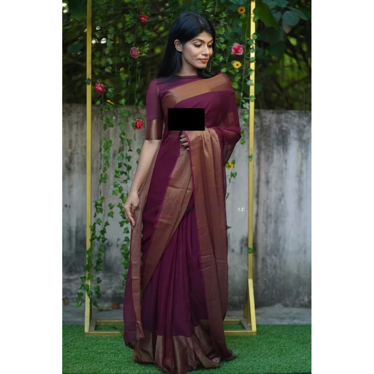 Sidhidata Womens Chiffon Ready To Wear one Minute Saree With Unstitched Blouse Piece (Chiffon Patta Wine_Wine_Free Size)