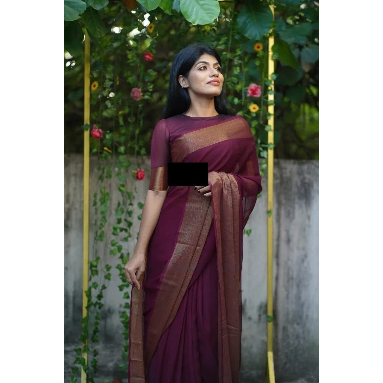 Sidhidata Womens Chiffon Ready To Wear one Minute Saree With Unstitched Blouse Piece (Chiffon Patta Wine_Wine_Free Size)