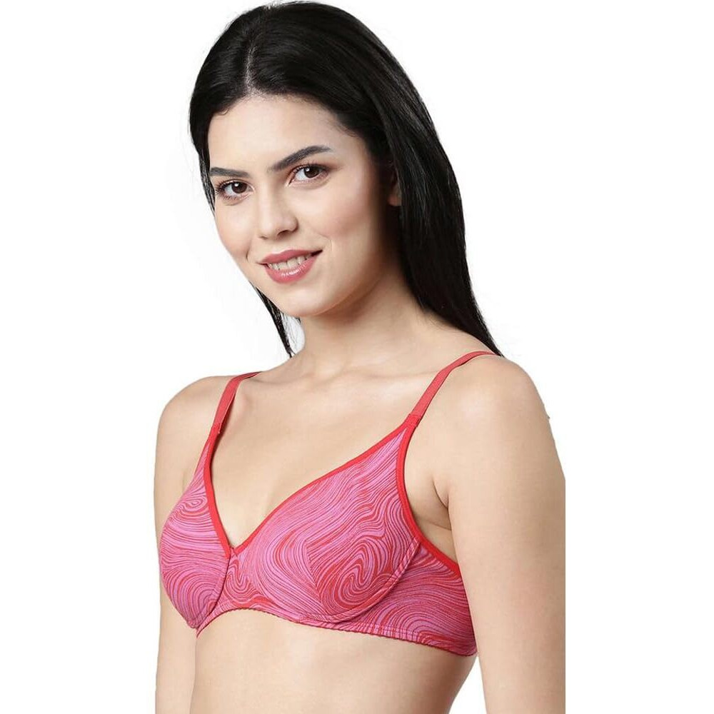 Enamor Womens Cotton Wire Free Casual T-Shirt Bra (A039_Red Swrill Print