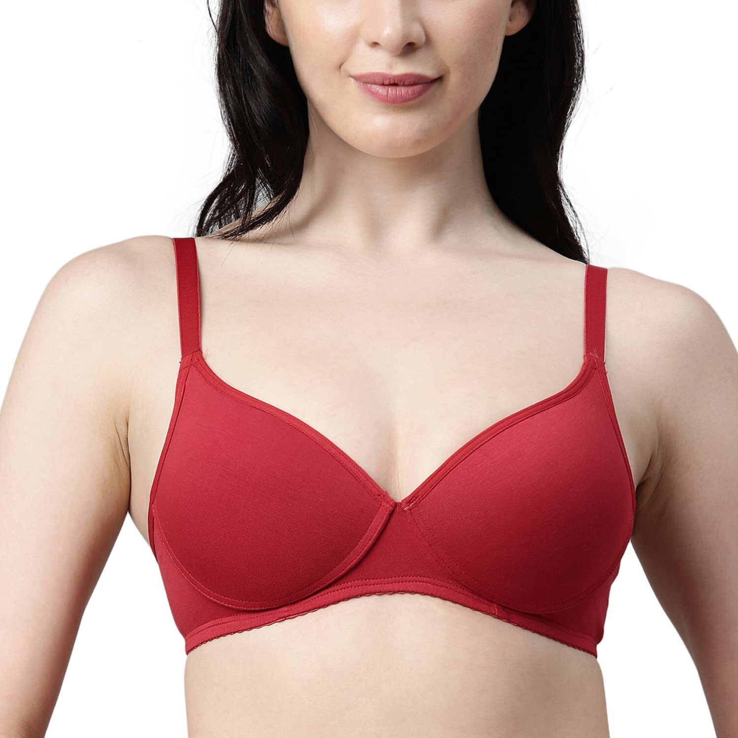 Enamor A039 Everyday stretchable cotton T-shirt Bra for women - Padded non-wired & medium coverage | Available in solids & prints(A039-Bridal Red-36D)