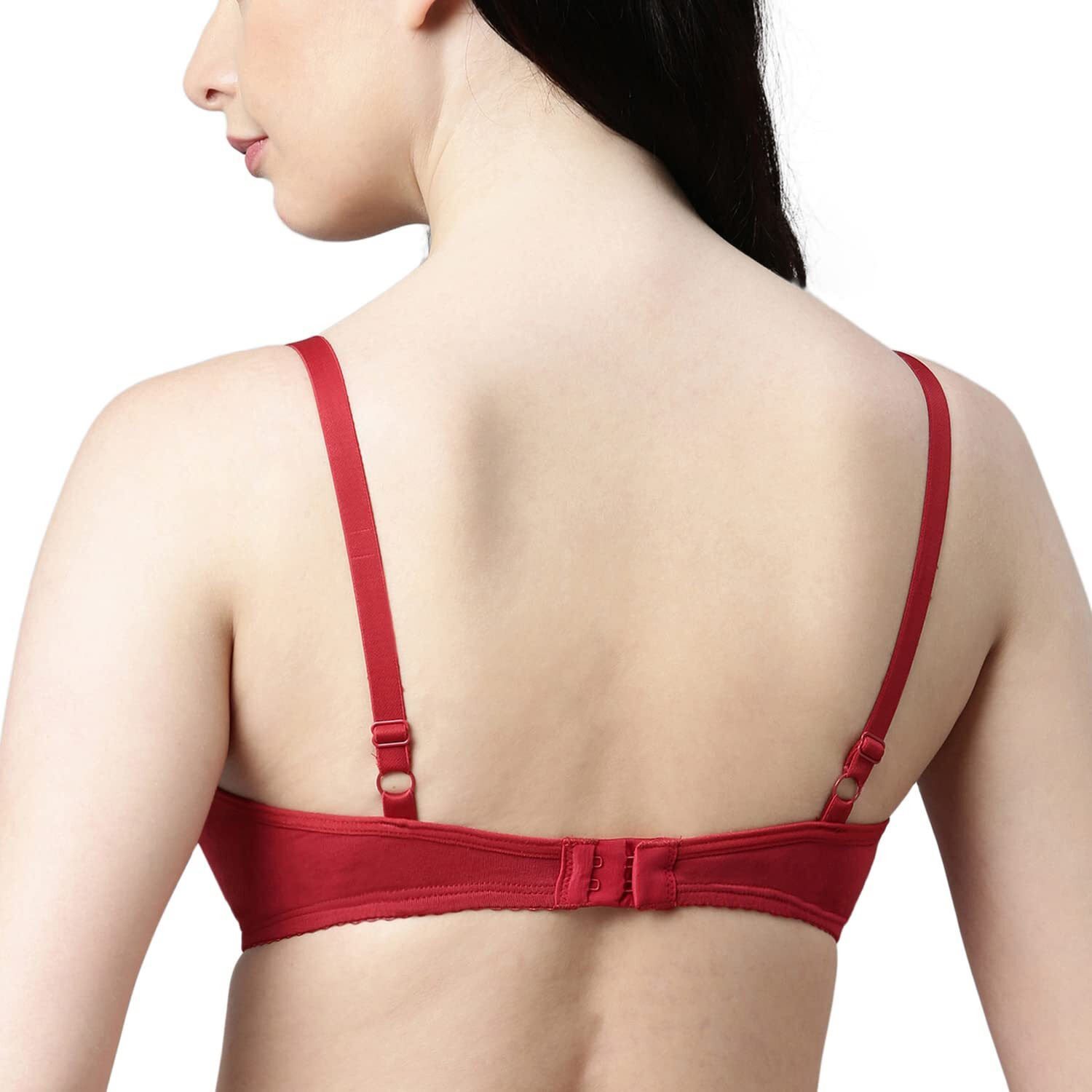 Enamor A039 Everyday stretchable cotton T-shirt Bra for women - Padded non-wired & medium coverage | Available in solids & prints(A039-Bridal Red-36D)