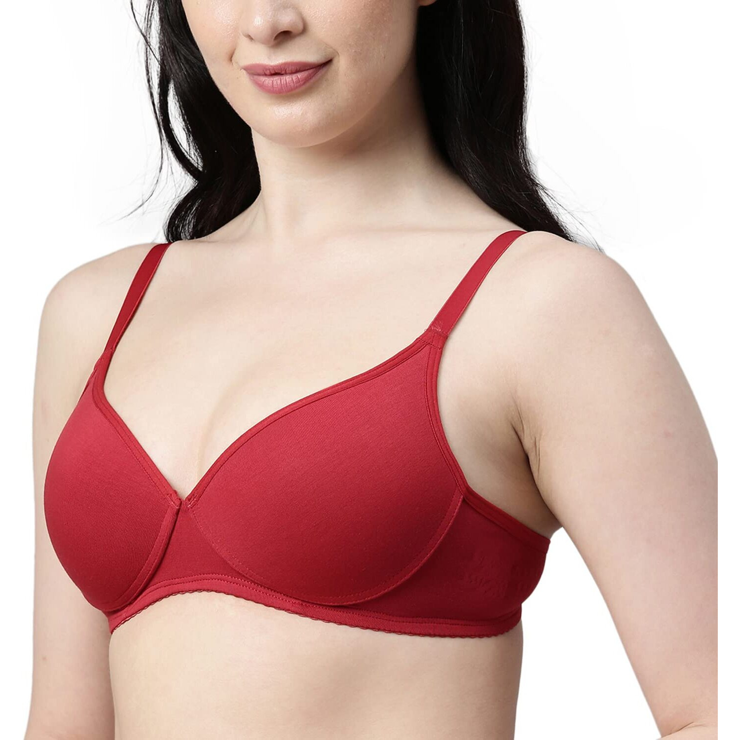 Enamor A039 Everyday stretchable cotton T-shirt Bra for women - Padded non-wired & medium coverage | Available in solids & prints(A039-Bridal Red-36D)