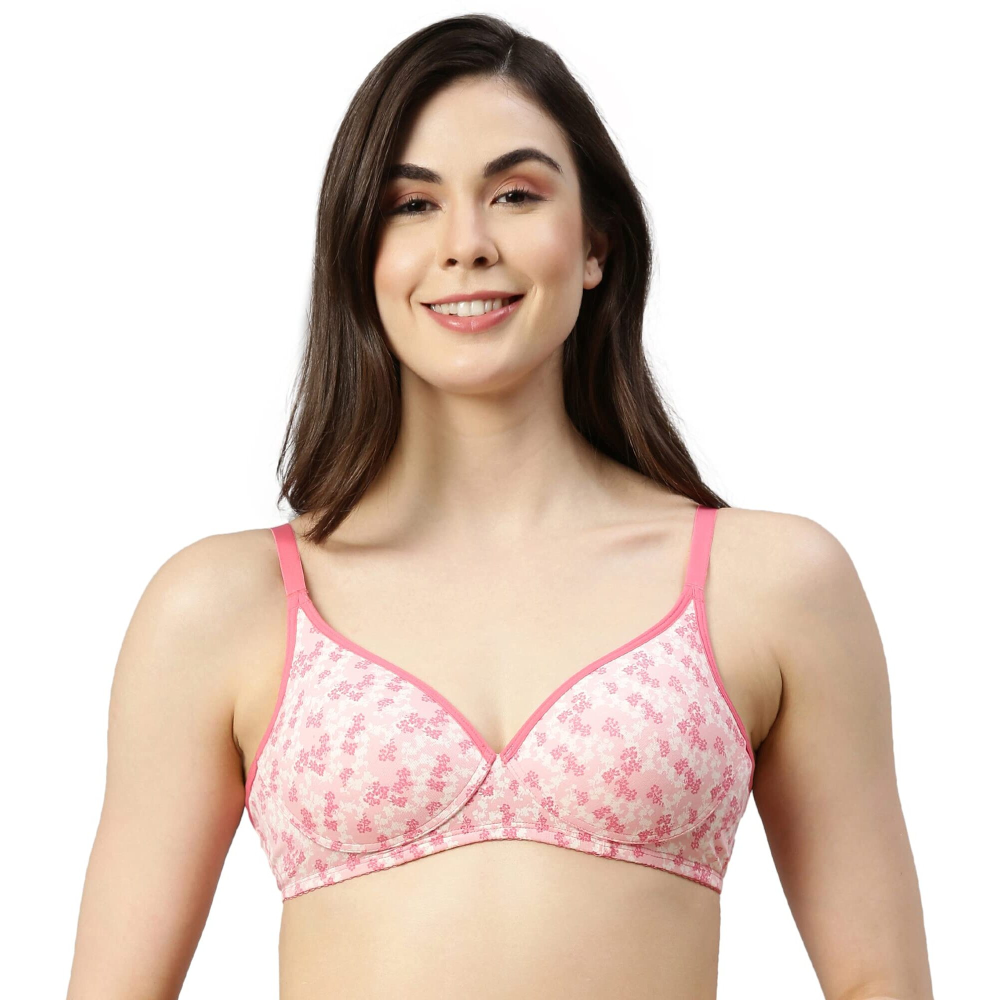 Enamor A039 Everyday stretchable cotton T-shirt Bra for women - Padded non-wired & medium coverage | Available in solids & prints(A039-Trailing Flora-32B)