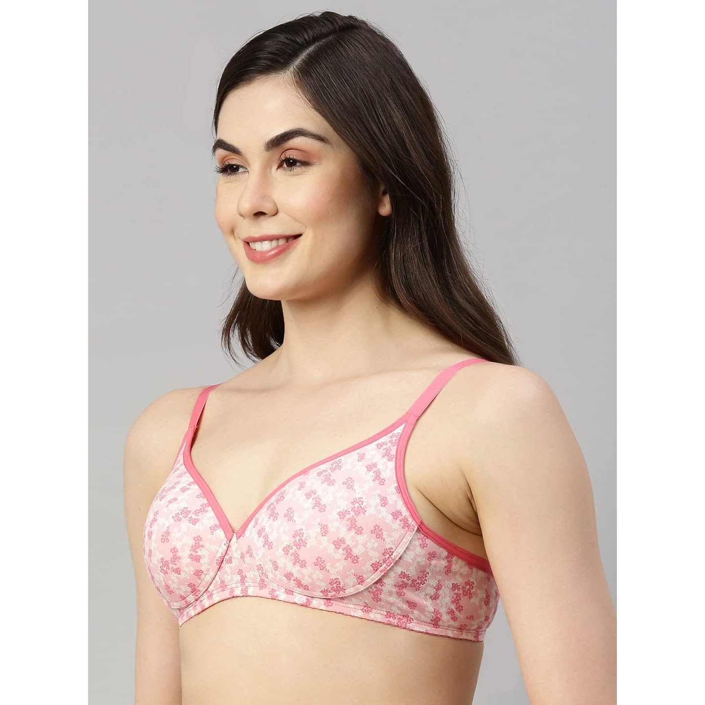 Enamor A039 Everyday stretchable cotton T-shirt Bra for women - Padded non-wired & medium coverage | Available in solids & prints(A039-Trailing Flora-32B)