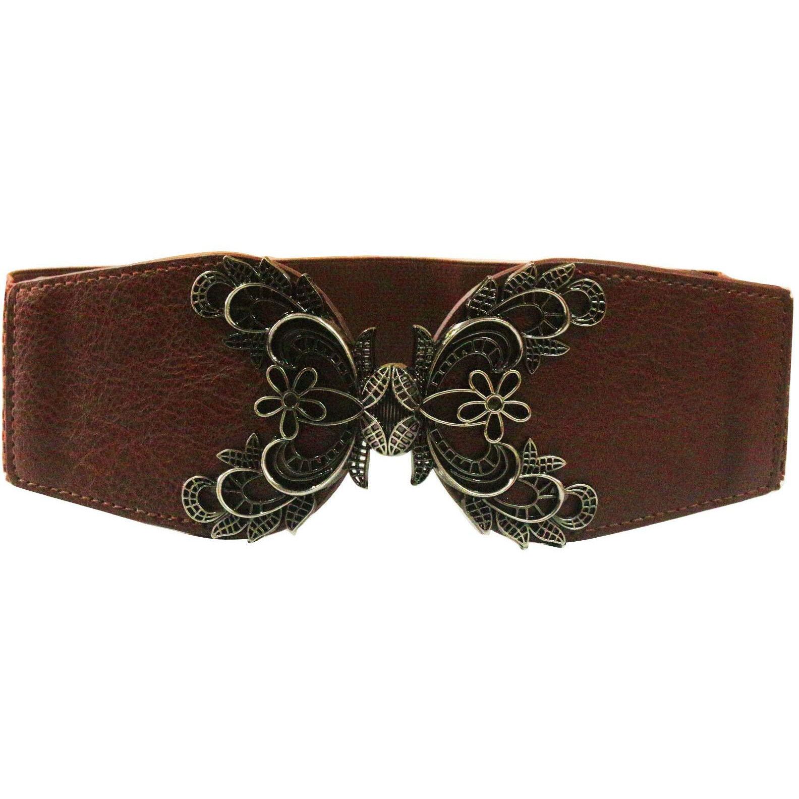 AyA Fashion Womens PU Leather &Elastic Waist Broad Belt (BT0197_Brown)