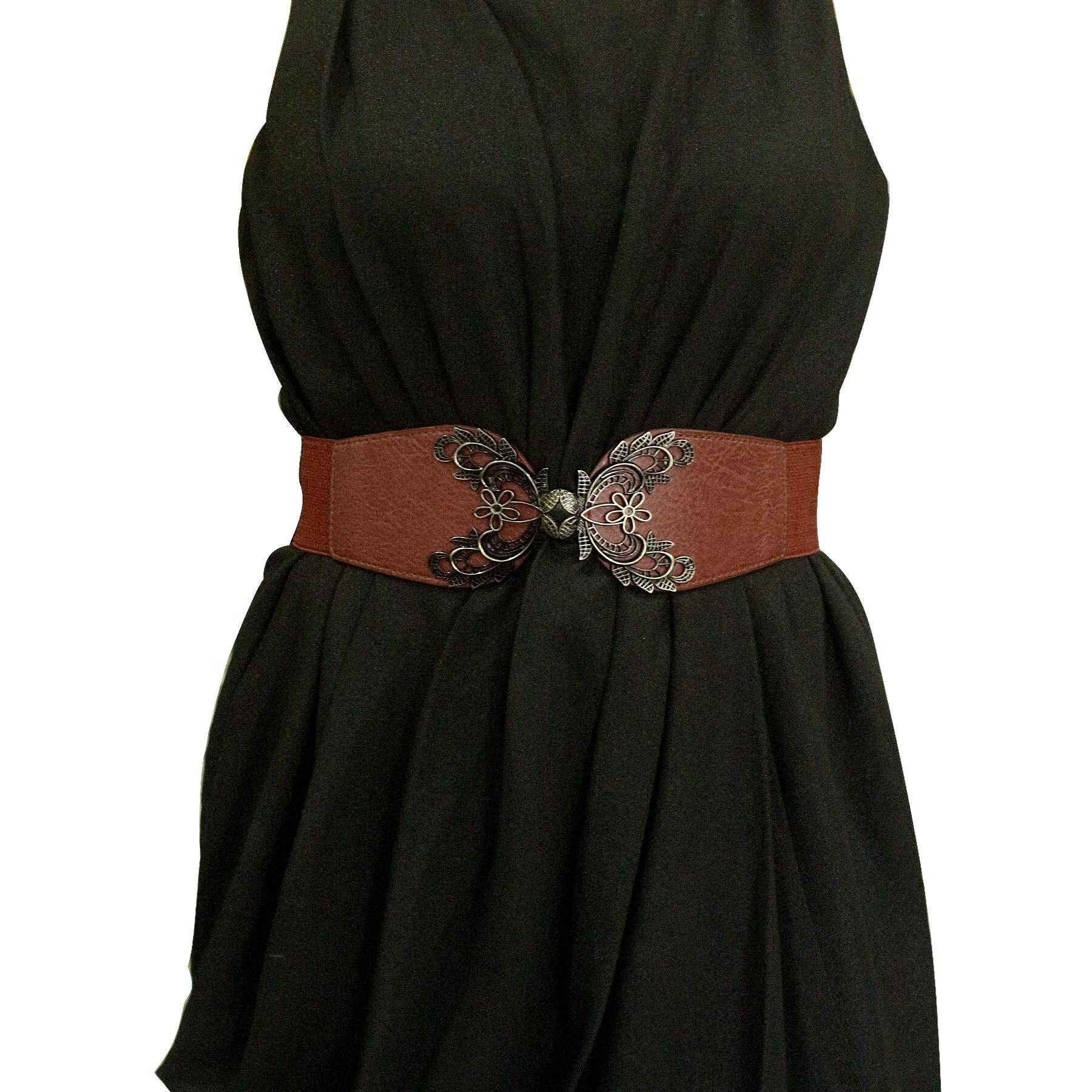 AyA Fashion Womens PU Leather &Elastic Waist Broad Belt (BT0197_Brown)