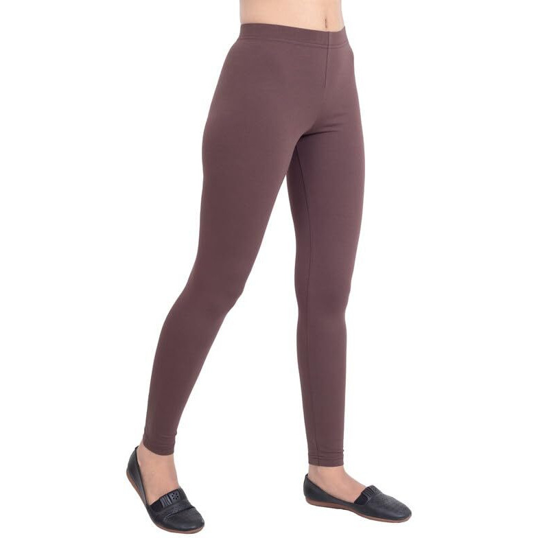 ONE SKY Women Leggings Cotton & Spandex FabricLong Length Breathable Women Wear Versatile Tights for Girls Elastic Waistband Easy to Care Slacks for Kurti Comfort Lady Leggings Dark Brown
