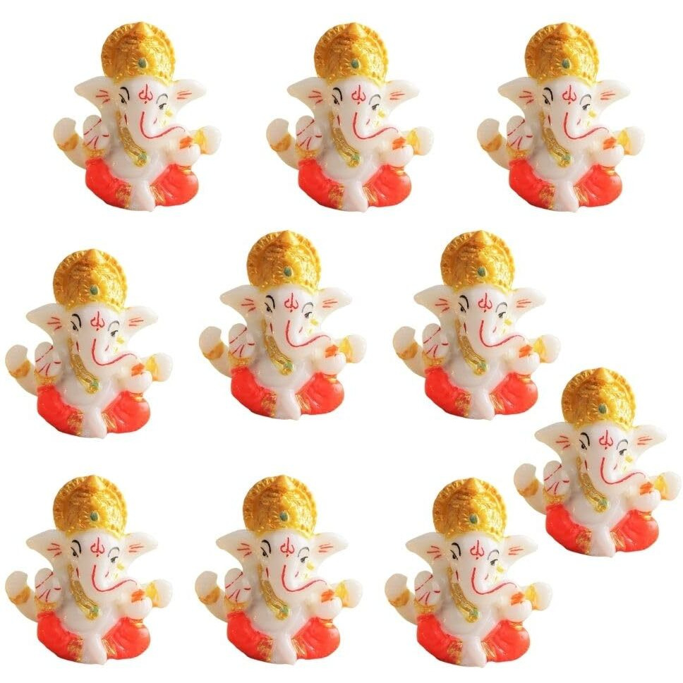 CraftVatika Polyresin Ganesha Idol Set of 10 for Home Decor, Diwali Return Gift, Car Dashboard, Ganesh Murti Showpiece Gift 2.5 x 2.5 Inch