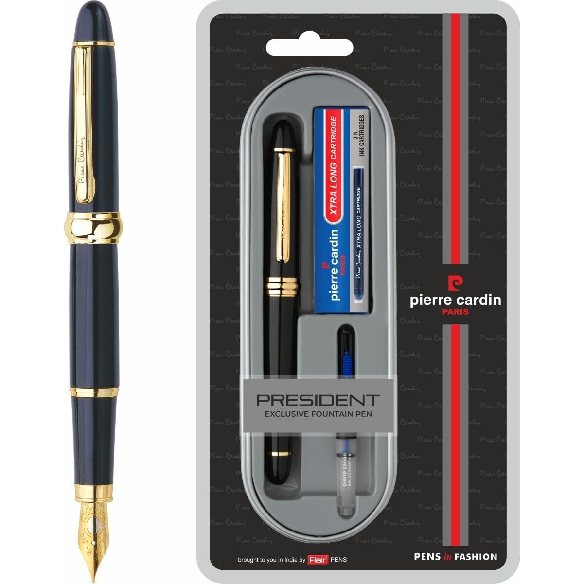 Pierre Cardin Premium President Fountain Pen Gift Set | Free Ink Converter & Cartridges | Ideal For Rakhi & Festive Gifting | Blue Ink