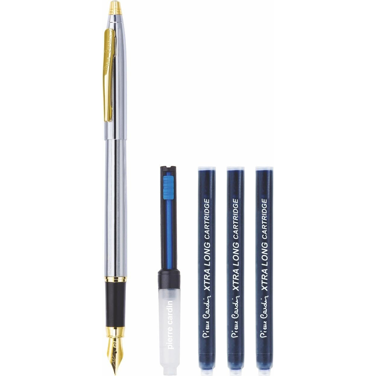 Pierre Cardin Premium Kriss White & Gold Finish Fountain Pen | Free Ink converter and Cartridges | Ideal For Rakhi & Festive Gifting | Blue Ink