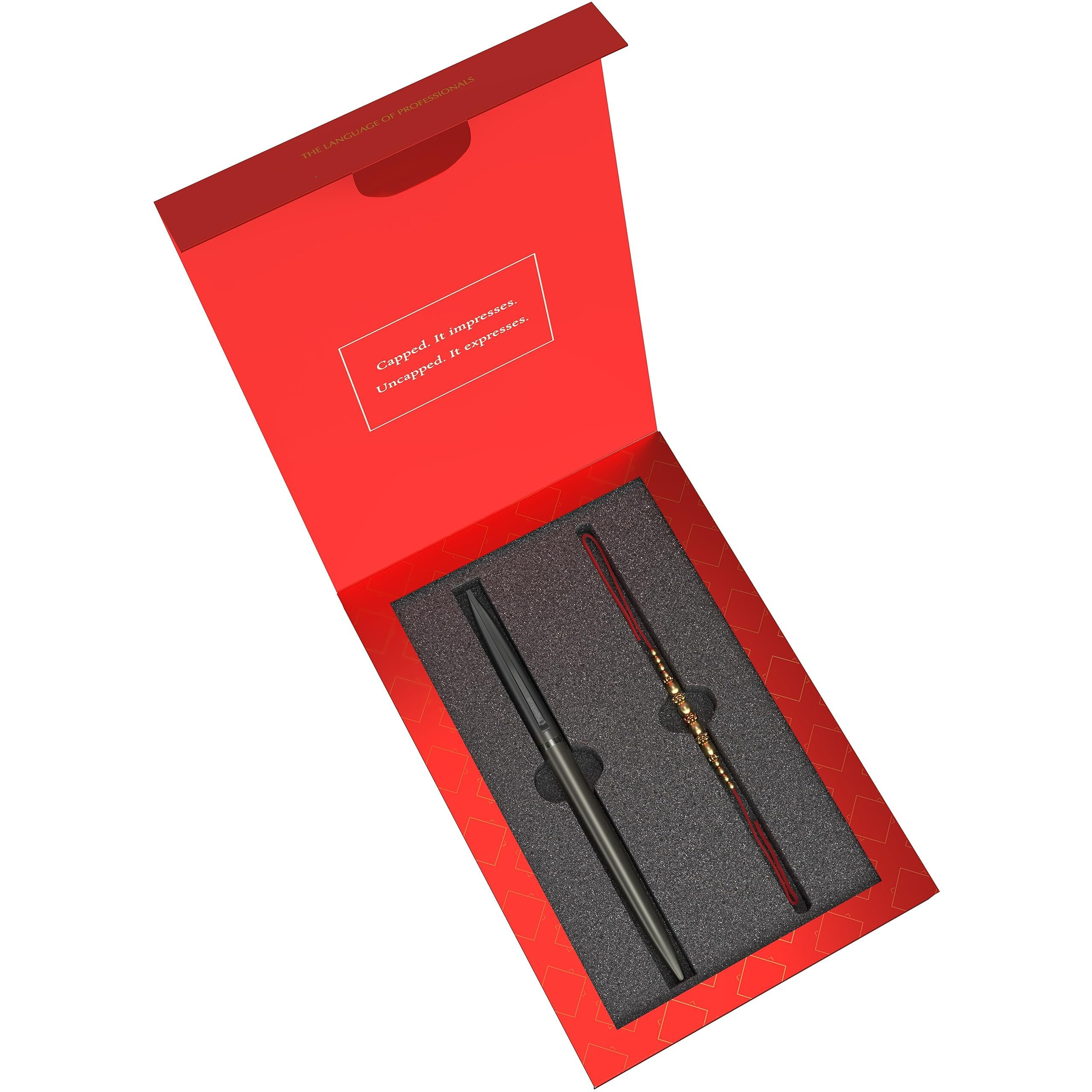 Paperkraft Rakshabandhan Pen Gift Set | Pack Of Rakhi & Pen | Rakhi Set For Brother | Rakhi Special Set For Sibling | Premium Metal Body Pen With Elegant Twist Mechanism, Blue, Black