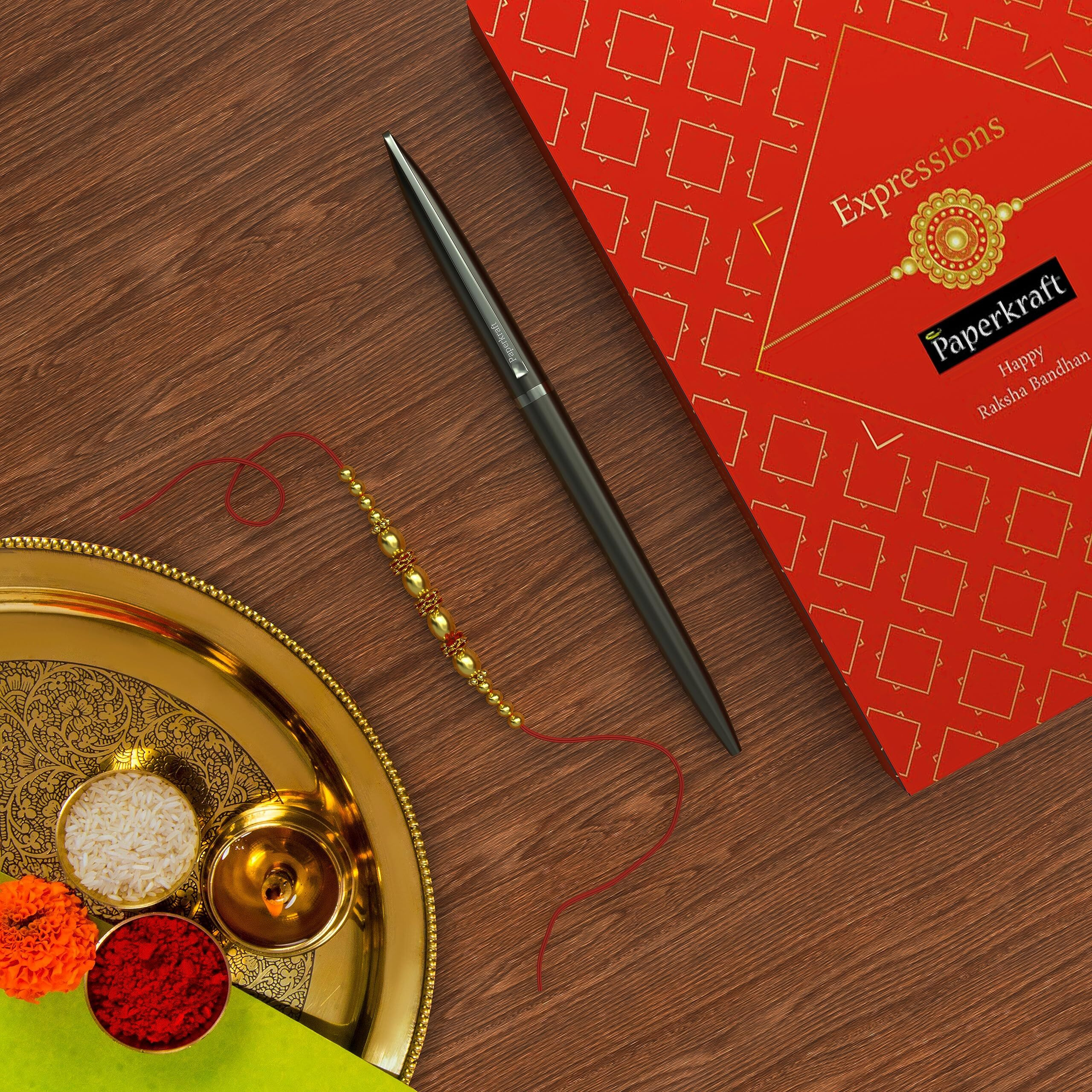 Paperkraft Rakshabandhan Pen Gift Set | Pack Of Rakhi & Pen | Rakhi Set For Brother | Rakhi Special Set For Sibling | Premium Metal Body Pen With Elegant Twist Mechanism, Blue, Black