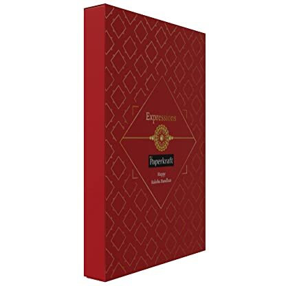 Paperkraft Expressions Gift Set - 1 Ceramic Roller ball Metal Pen with Gold trims 0.6 mm Stainless Steel Tip + 1 Stainless Steel Key Chain + 1 Free* Rakhi Band