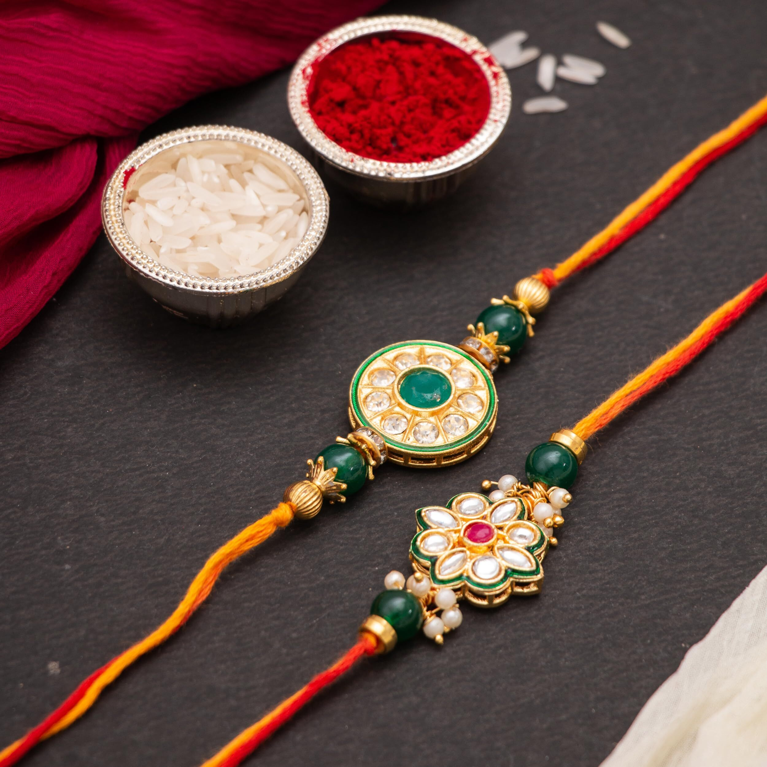 CraftVatika Rakhi for Brother Set of 2 with Fridge Magnet Gift Floral Kundan Rakhi for Bhaiya Bhai Boy Raksha Bandhan Designer Rakhi Meenakari Rakhi, Rakhi with Fridge Magnet Gift