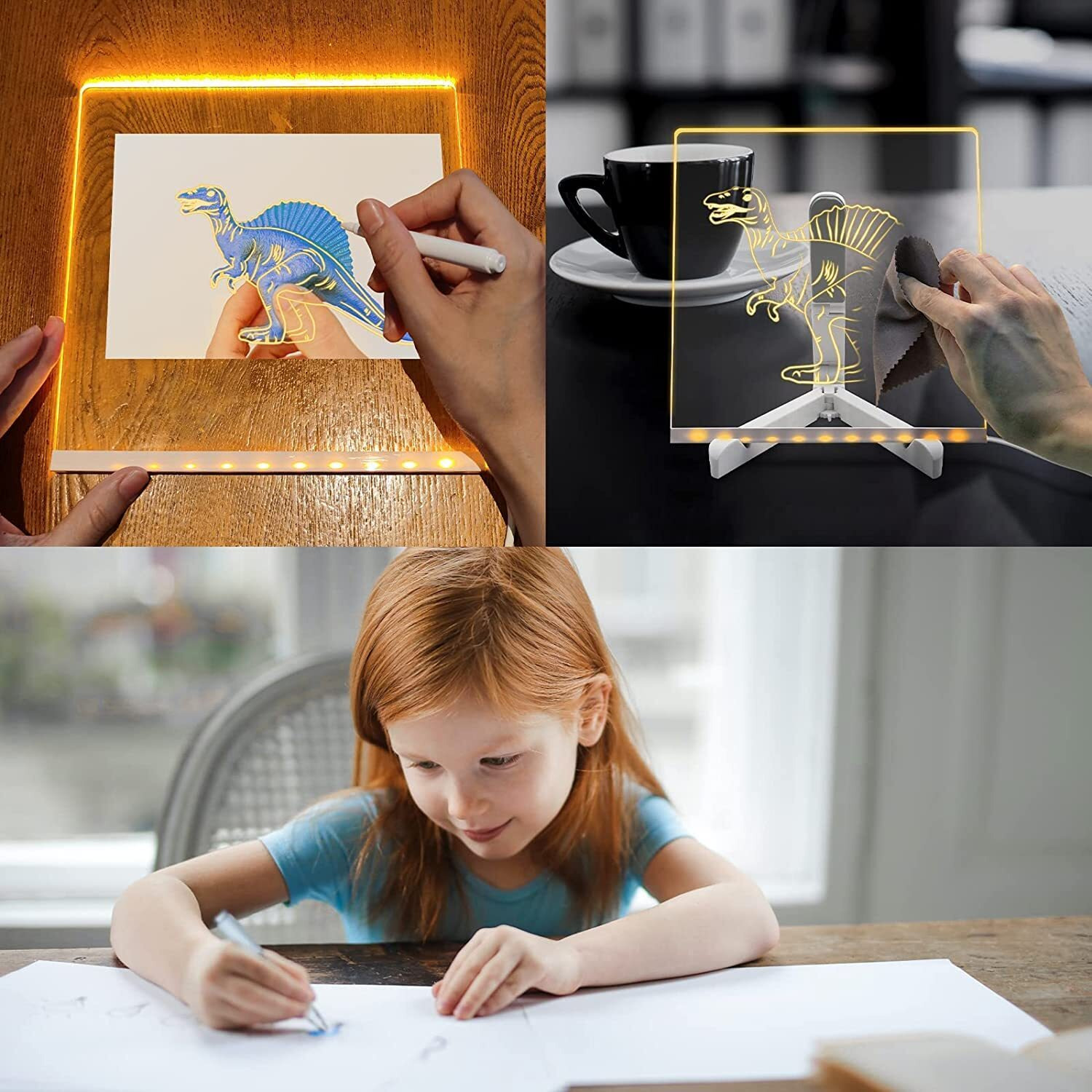 NYRWANA Led Board for Writing, 3D Acrylic LED Message Board, Led Writing Board, Anniversary Gift, Rakhi Gift, Acrylic Dry Erase Board with 13 Pen & Stand for Note/Message - 20x20x1 cm