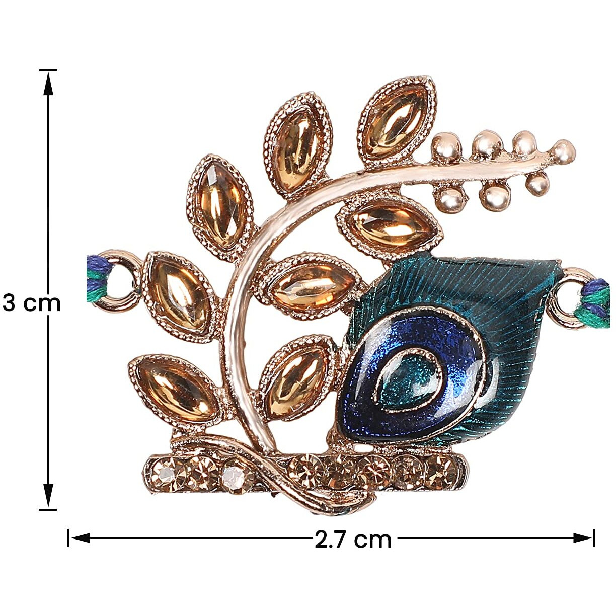 Riddhika Ventures Stylish Peacock Feather and Kundan Rakhi with Roli Chawal and Greeting Card (K3)