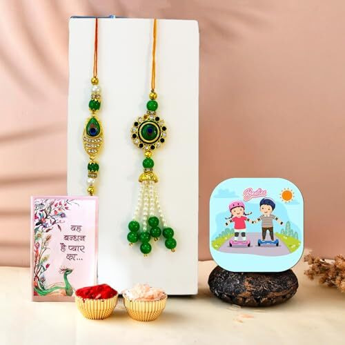 CraftVatika Evil Eye Bhaiya Bhabhi Rakhi with Fridge MagnetCouple Pair Rakhi for Brother Bhai Bhabhi with Best Wishes and Tillakk Set Rakshabandhan Rakhis Set of 2