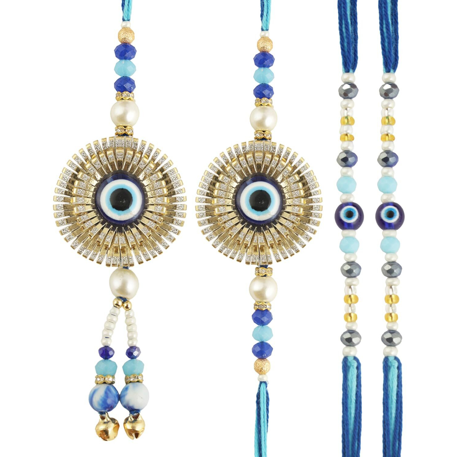 TIED RIBBONS Rakhi for Brother and Bhabhi and Kid - Premium Evil Eye Family Rakhi Set of 4 with Card and Tikka - Lumba Rakhi for Bhaiya Bhabhi Kids - Rakhis for Rakshabandhan Couple