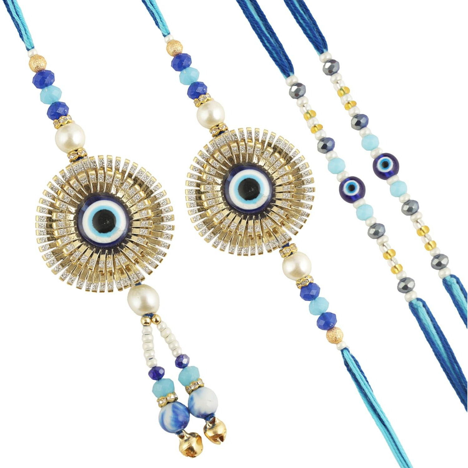 TIED RIBBONS Rakhi for Brother and Bhabhi and Kid - Premium Evil Eye Family Rakhi Set of 4 with Card and Tikka - Lumba Rakhi for Bhaiya Bhabhi Kids - Rakhis for Rakshabandhan Couple