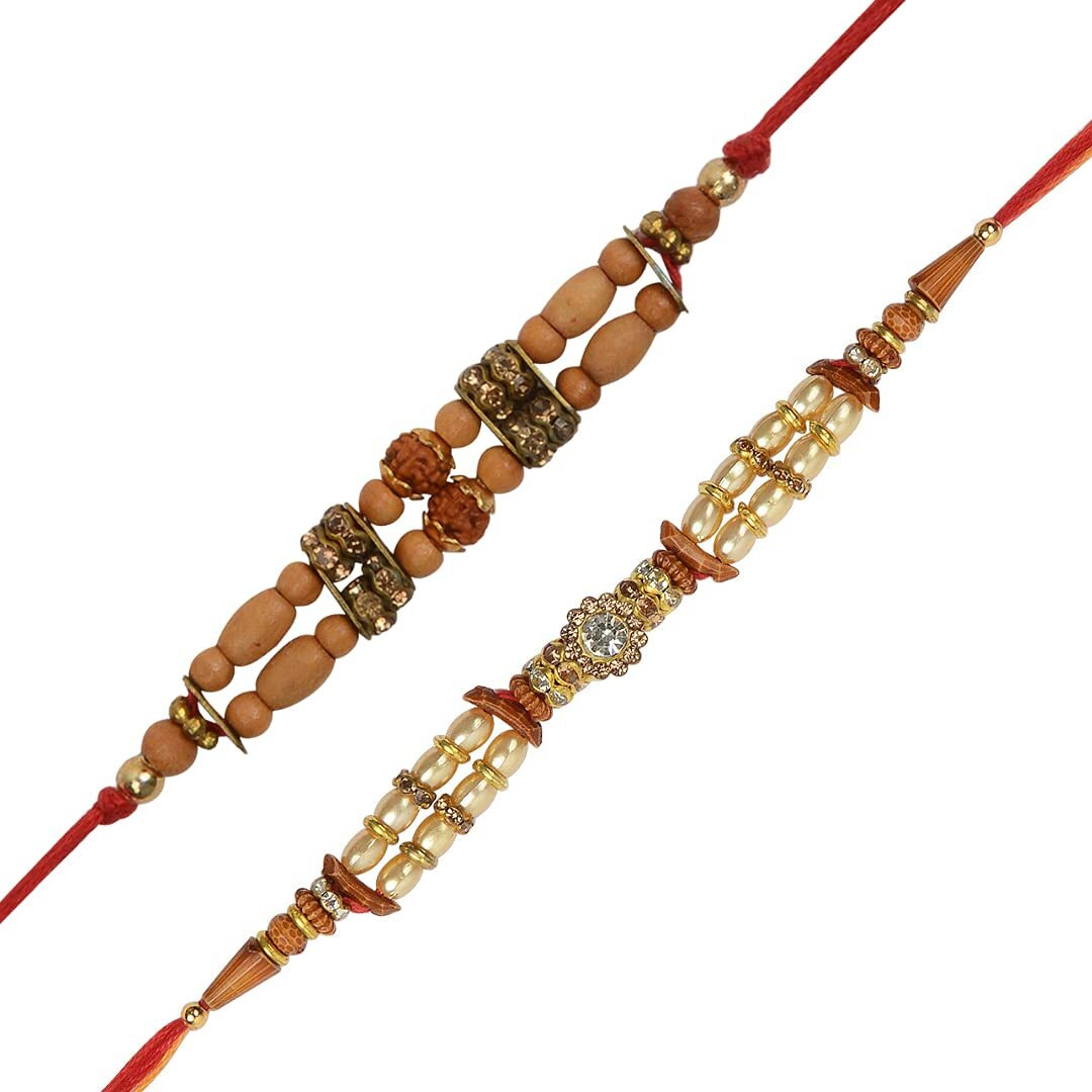 Accessorisingg Combo of 2 Gold Plated RUDRAKSH and PEARL Rakhi for Brother | Rakshabandhan 2021 [RAC055]