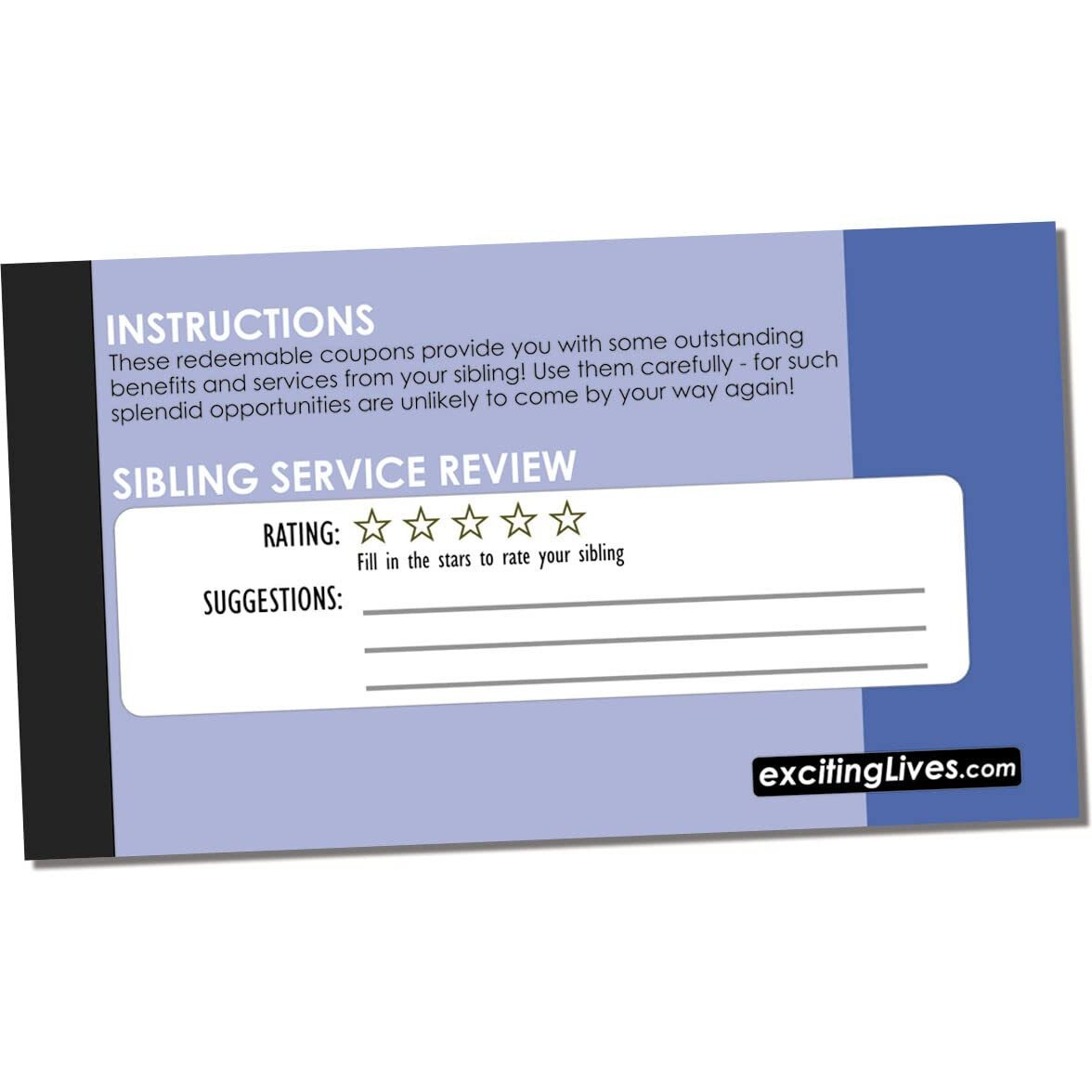 exciting Lives Fun Redeemable Sibling Coupons - Gift for Brother Sister Duo, Sibling Love and Fight Gift for Rakshabandhan, Rakhi, Birthday, Twins - for Brother, Sister