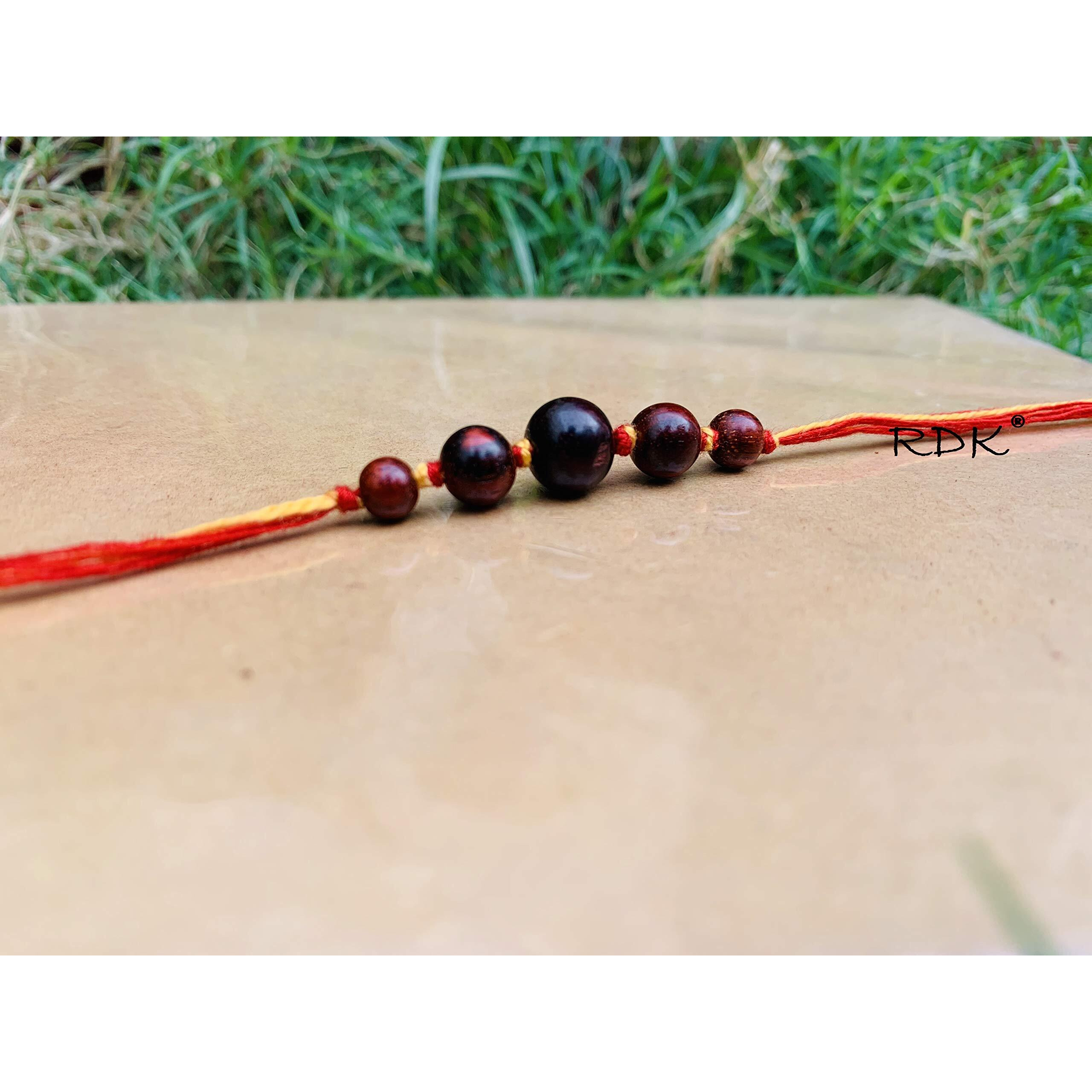 RDK Original Handcrafted Red Sandalwood Knotted Dora Rakhi Lal Chandan Designer Rakshbandhan Rakhis for Bhaiya Brother