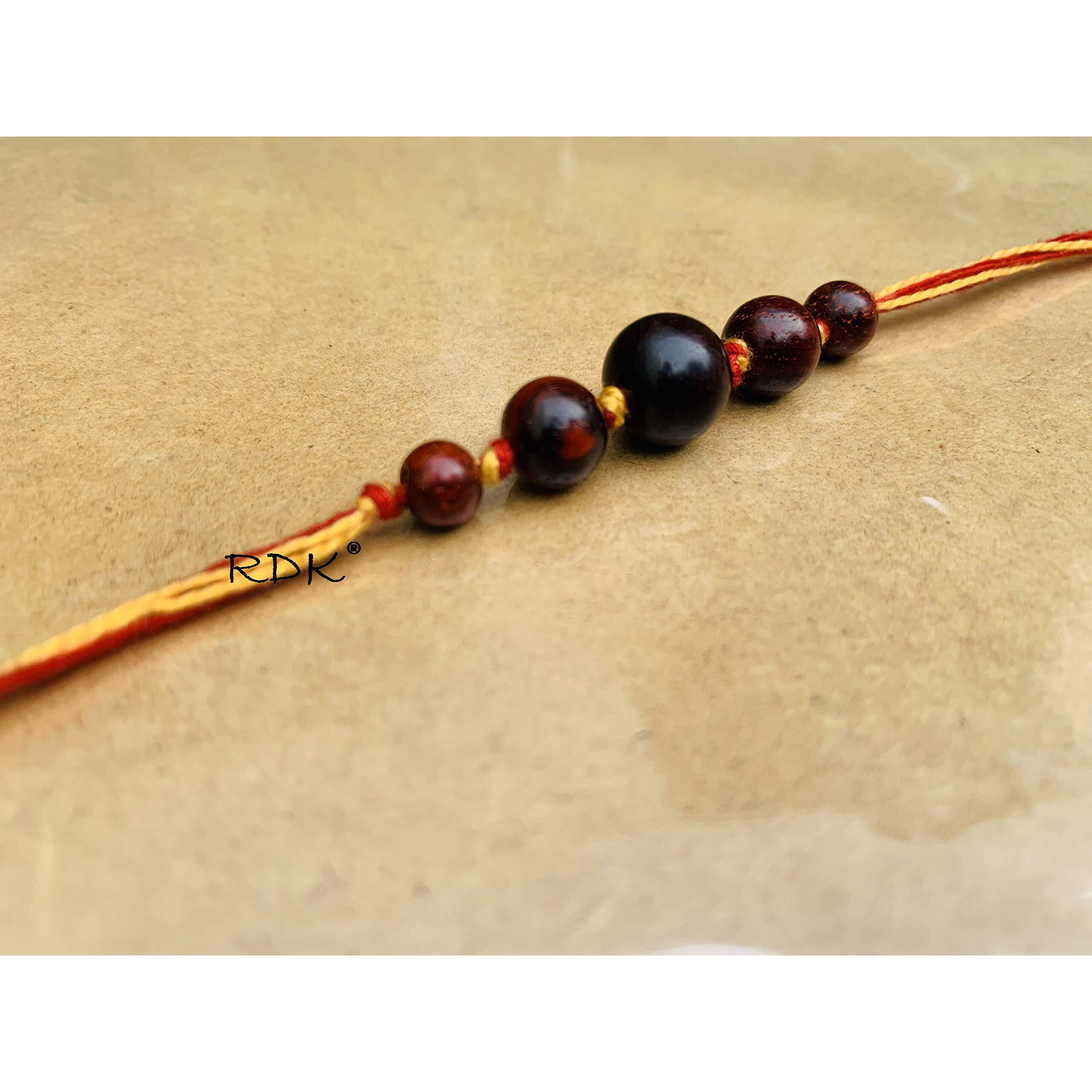 RDK Original Handcrafted Red Sandalwood Knotted Dora Rakhi Lal Chandan Designer Rakshbandhan Rakhis for Bhaiya Brother